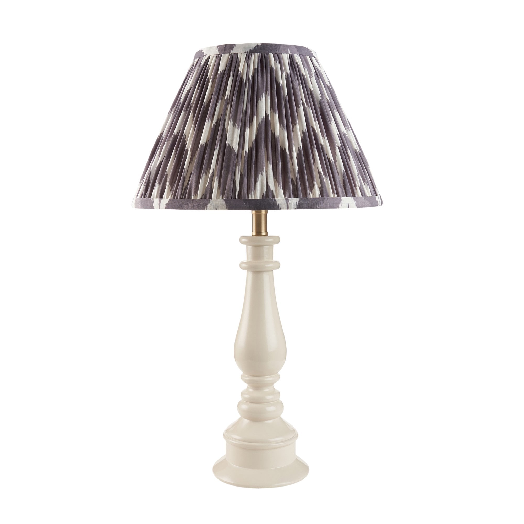Endon Myrtle Gloss Almond White Table Lamp & Zigzag 30cm Pearl Grey Shade