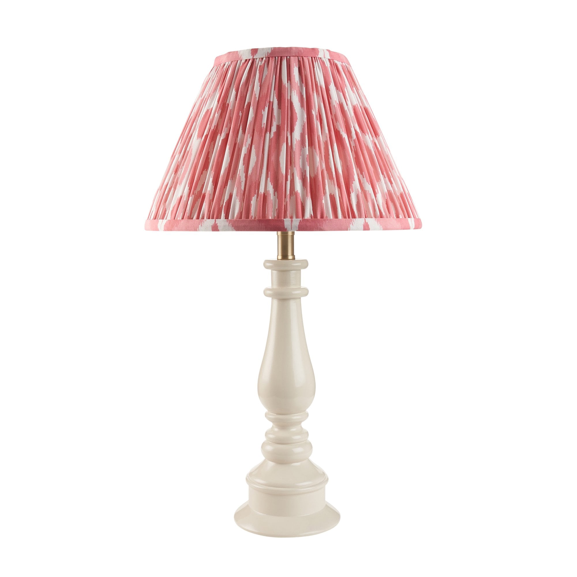 Endon Myrtle Gloss Almond White Table Lamp & Ikat 30cm Coral Pink Shade