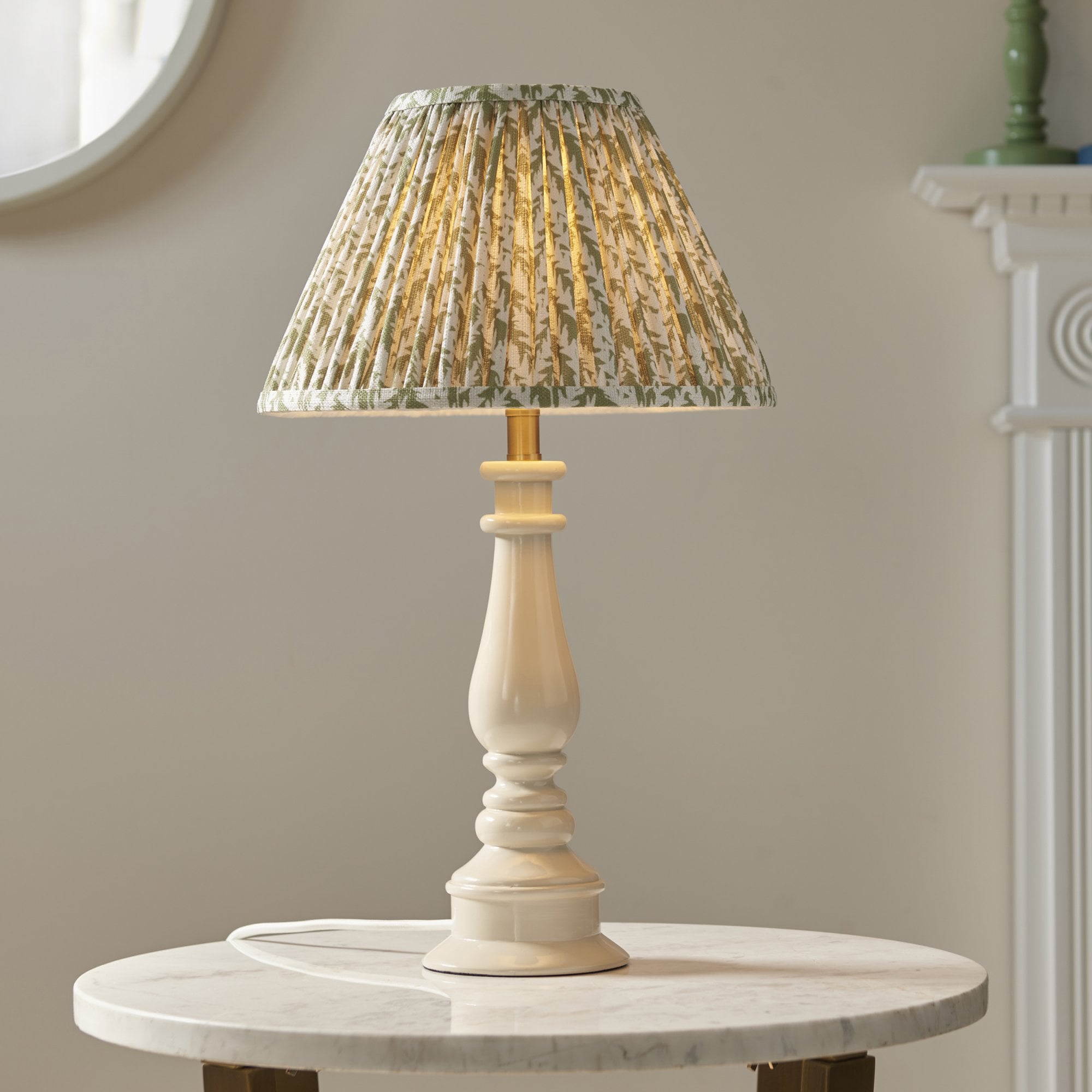 Endon Myrtle Gloss Almond White Table Lamp & Leaf 30cm Herb Garden Green Shade