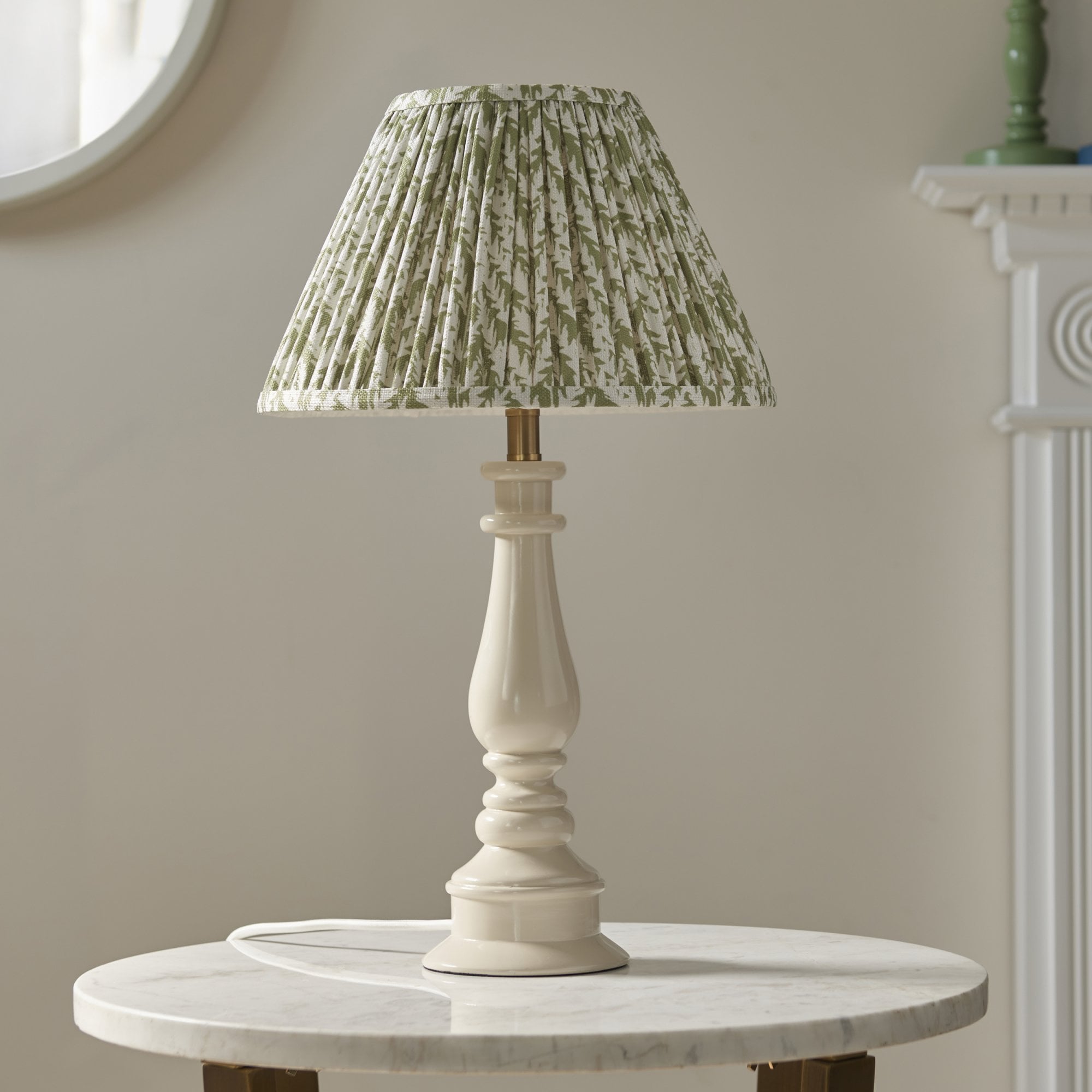 Endon Myrtle Gloss Almond White Table Lamp & Leaf 30cm Herb Garden Green Shade