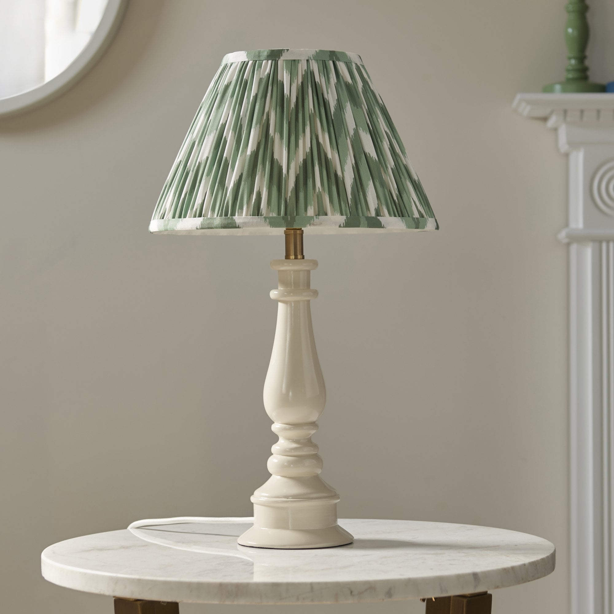 Endon Myrtle Gloss Almond White Table Lamp & Zigzag 30cm Cotswold Green Shade