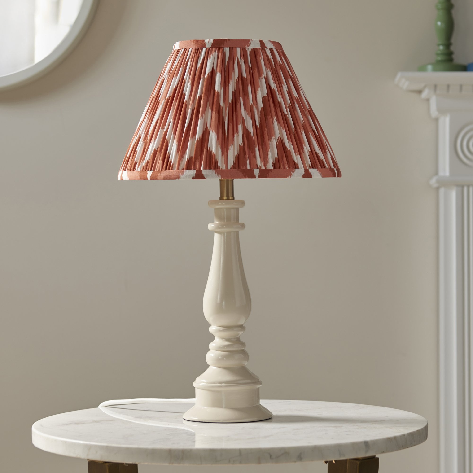 Endon Myrtle Gloss Almond White Table Lamp & Zigzag 30cm Apricot Orange Shade