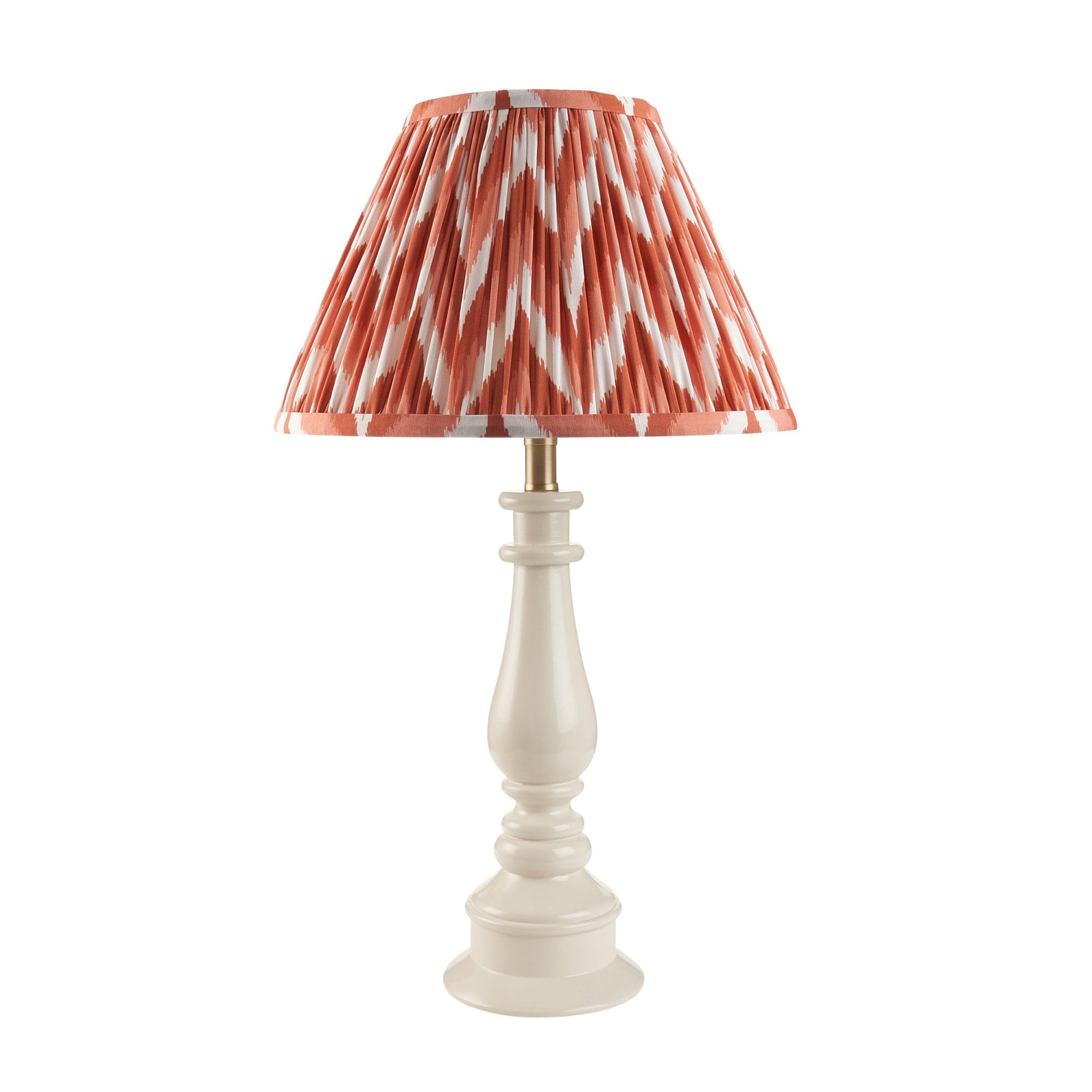 Endon Myrtle Gloss Almond White Table Lamp & Zigzag 30cm Apricot Orange Shade