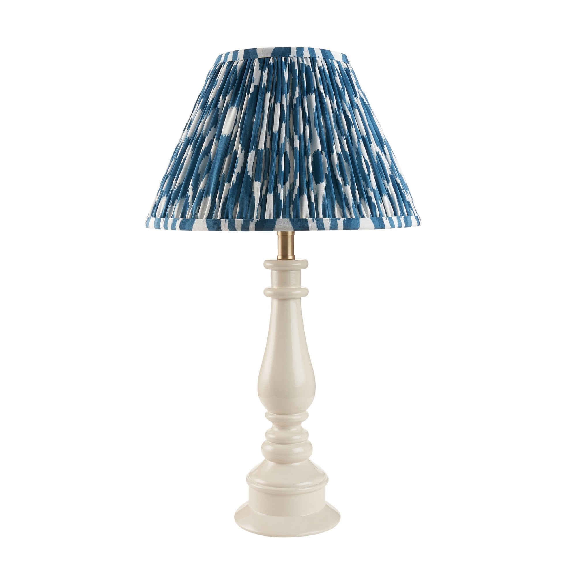 Endon Myrtle Gloss Almond White Table Lamp & Ikat 30cm Marlin Blue Shade