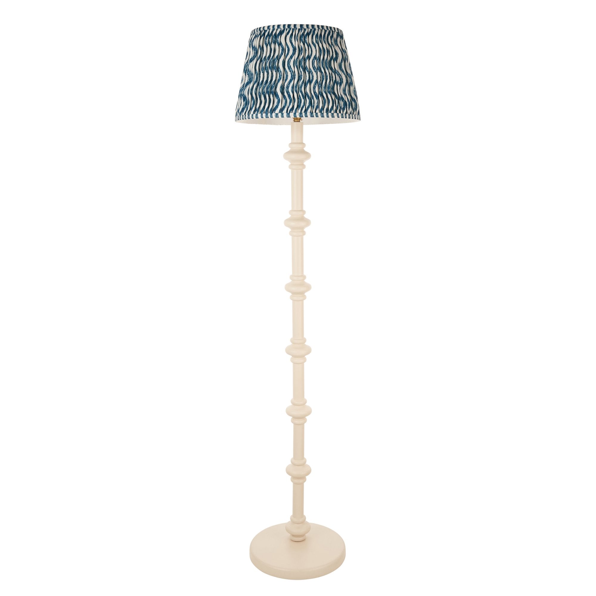 Endon Carnaby Satin Almond White Floor Lamp & Ripple 35cm Marlin Blue Shade