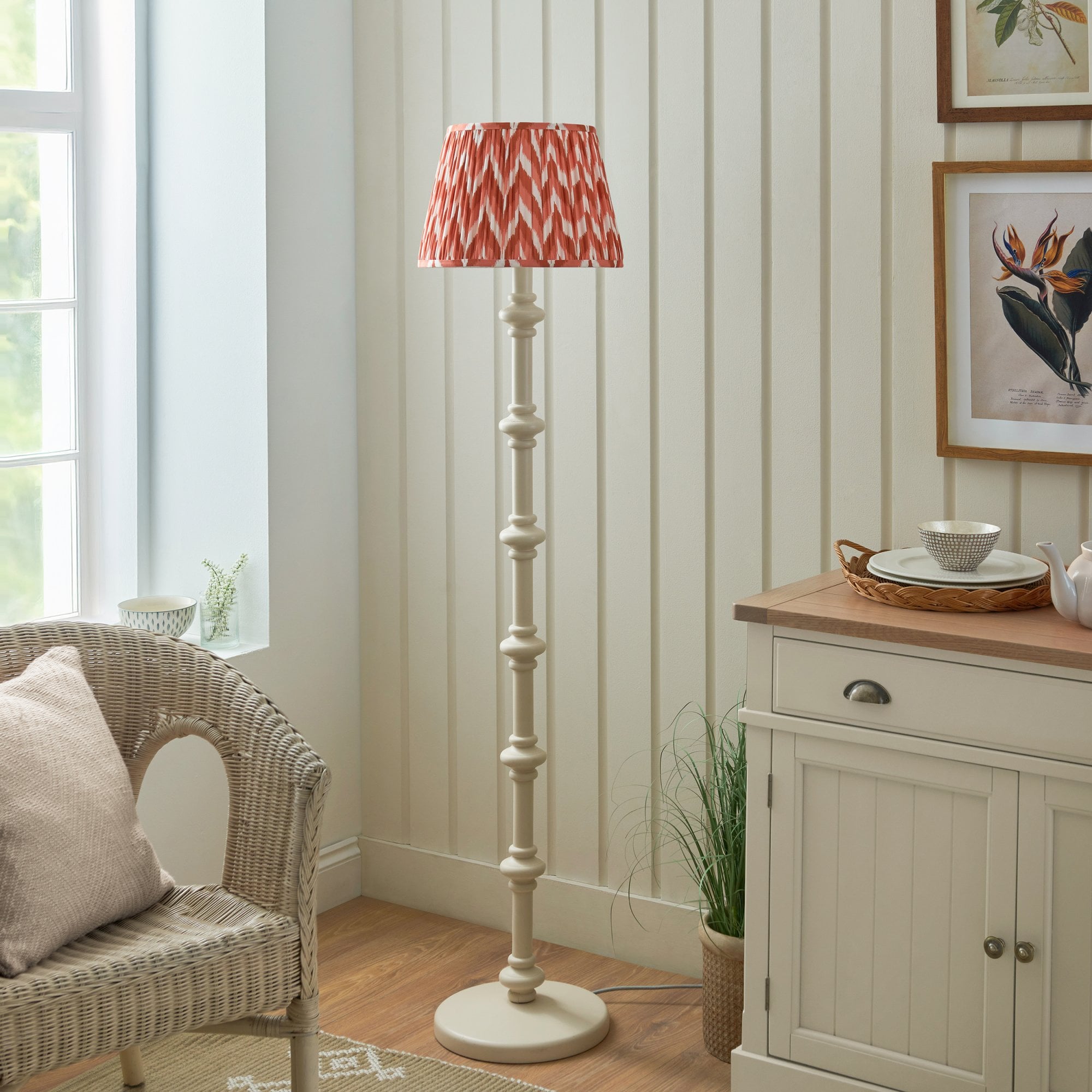 Endon Carnaby Satin Almond White Floor Lamp & Zigzag 35cm Apricot Orange Shade