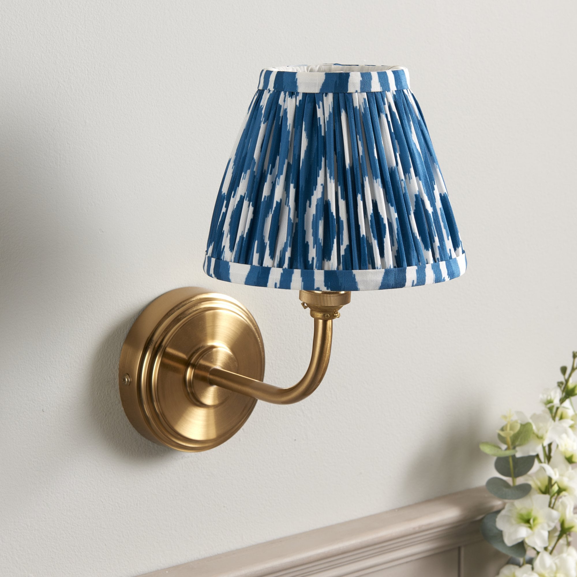 Endon Step Arc Wall Light & Ikat 16cm Marlin Blue Shade