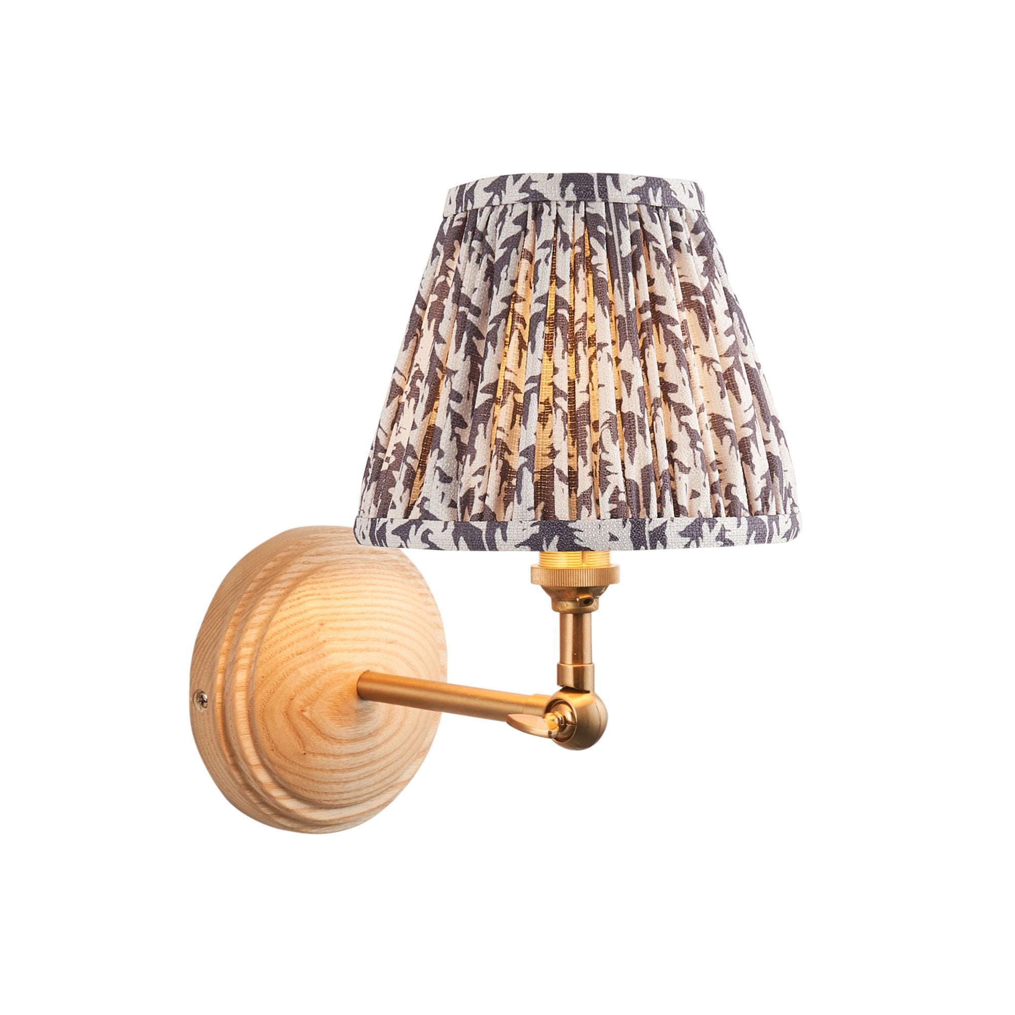 Endon Wood Wing Wall Light & Leaf 16cm Pearl Grey Shade