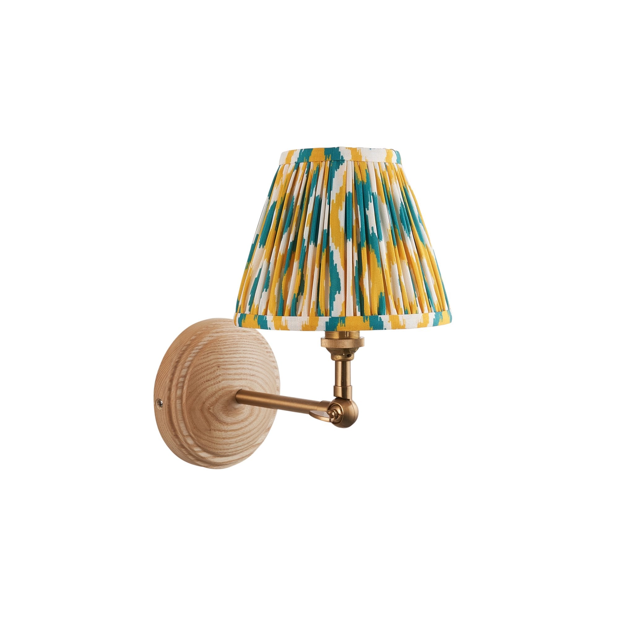Endon Wood Wing Wall Light & Ikat 16cm Yellow & Jade Shade