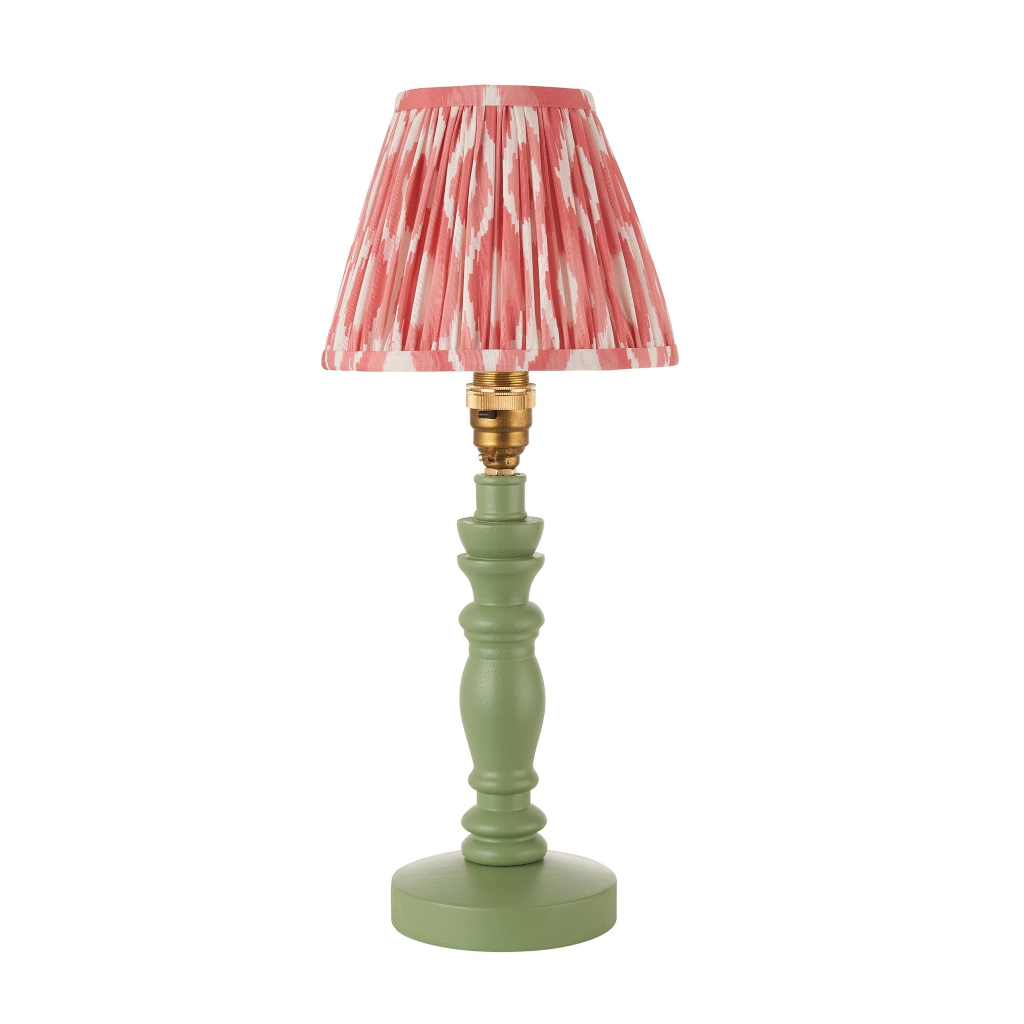 Endon Bibury Satin Cotswold Green Table Lamp & Ikat 16cm Coral Pink Shade