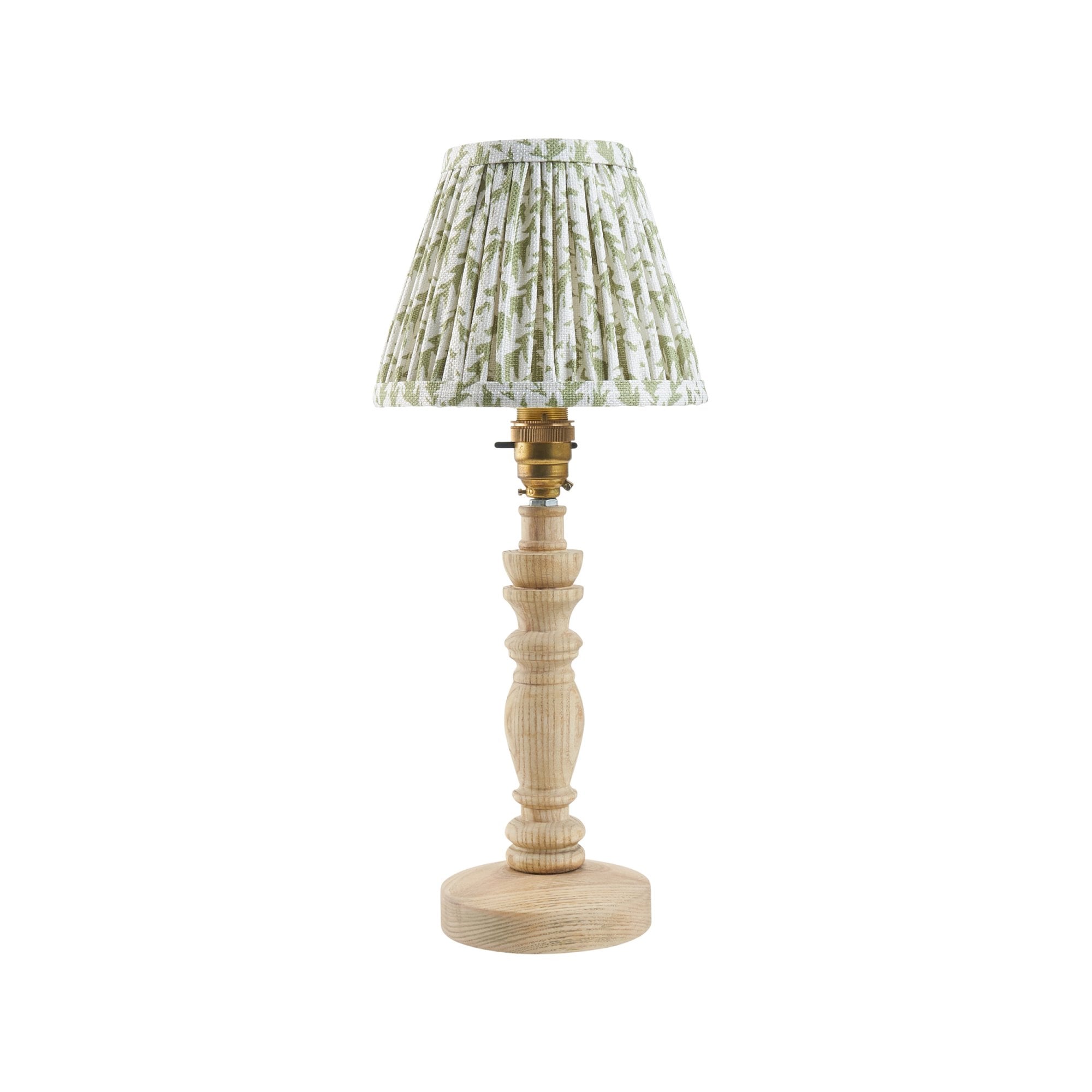 Endon Bibury Natural Ash Wood Table Lamp & Leaf 16cm Herb Garden Green Shade