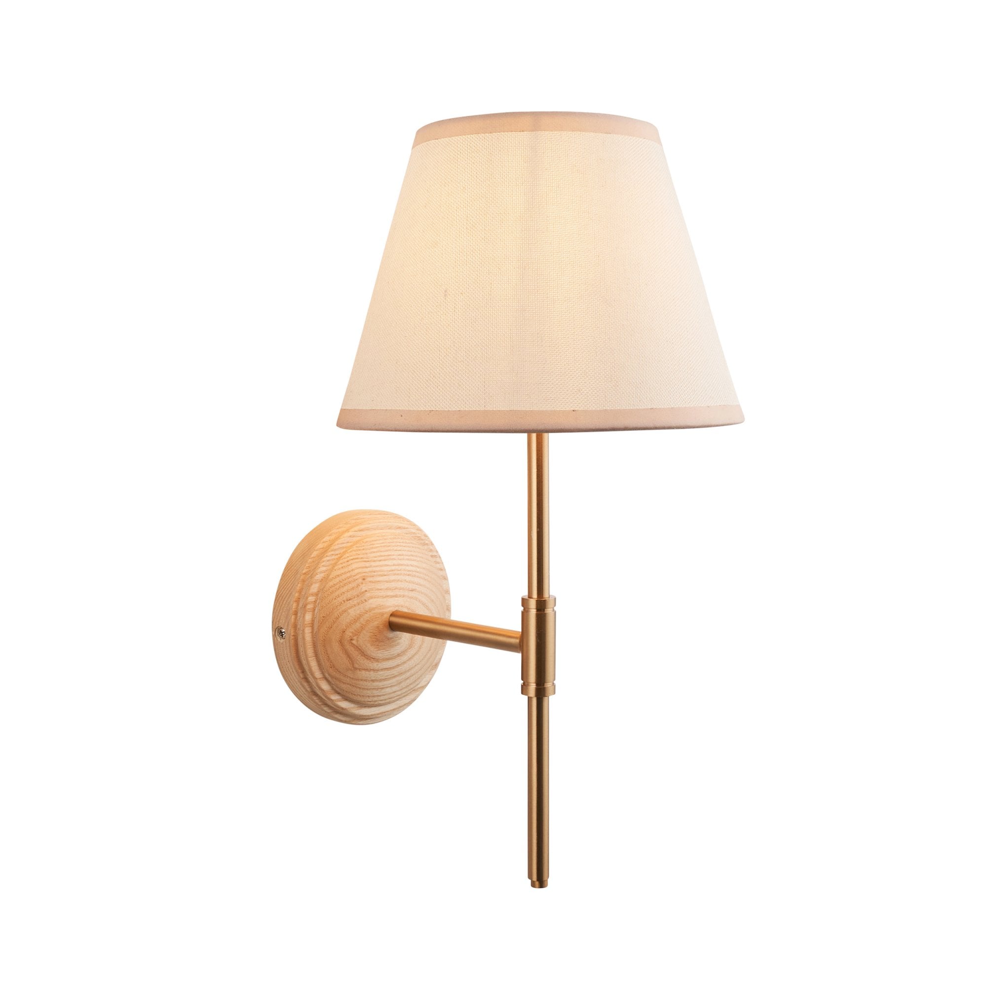 Endon Wood T Bar Wall Light & Ivy 20cm Vintage White Shade