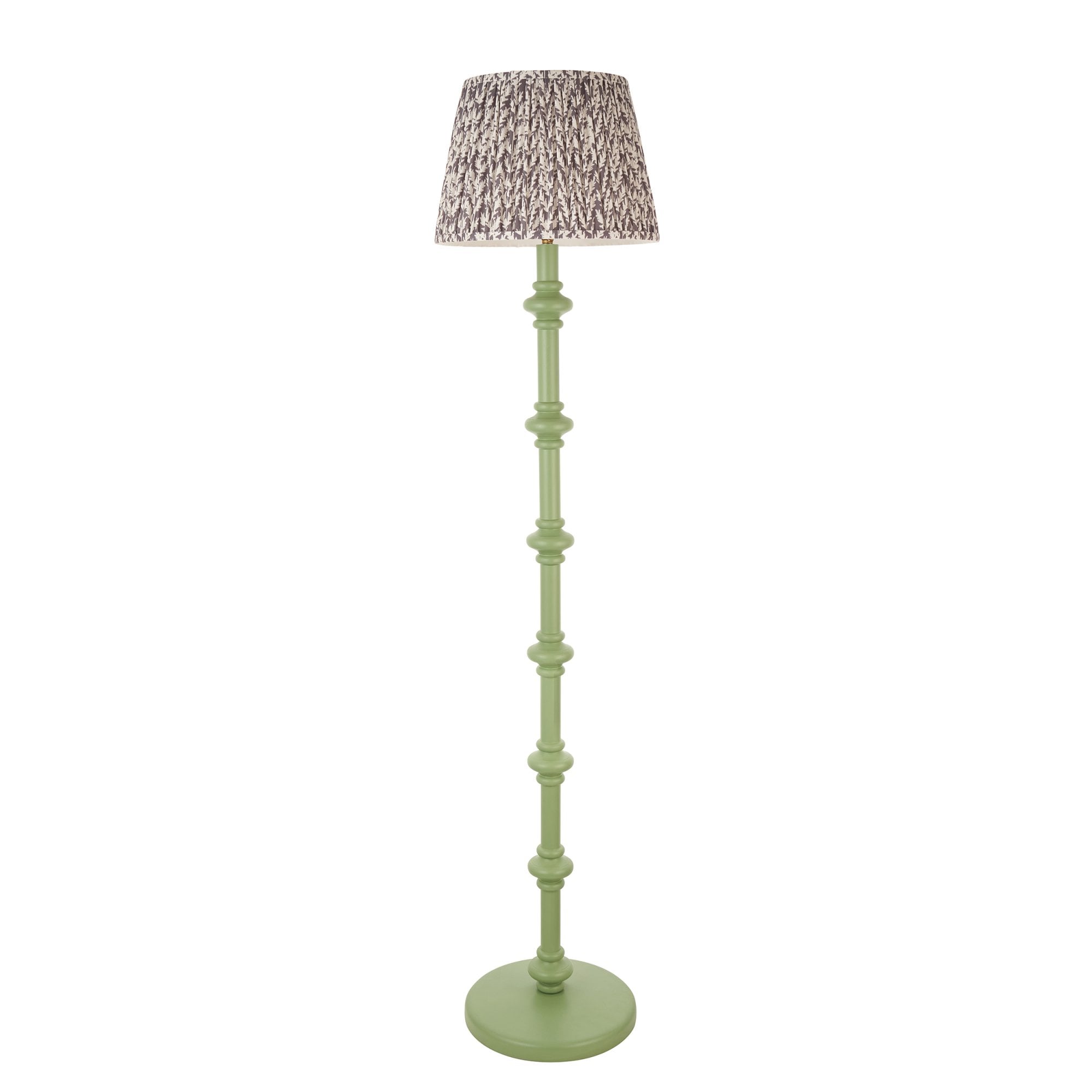 Endon Carnaby Satin Cotswold Green Floor Lamp & Leaf 35cm Pearl Grey Shade
