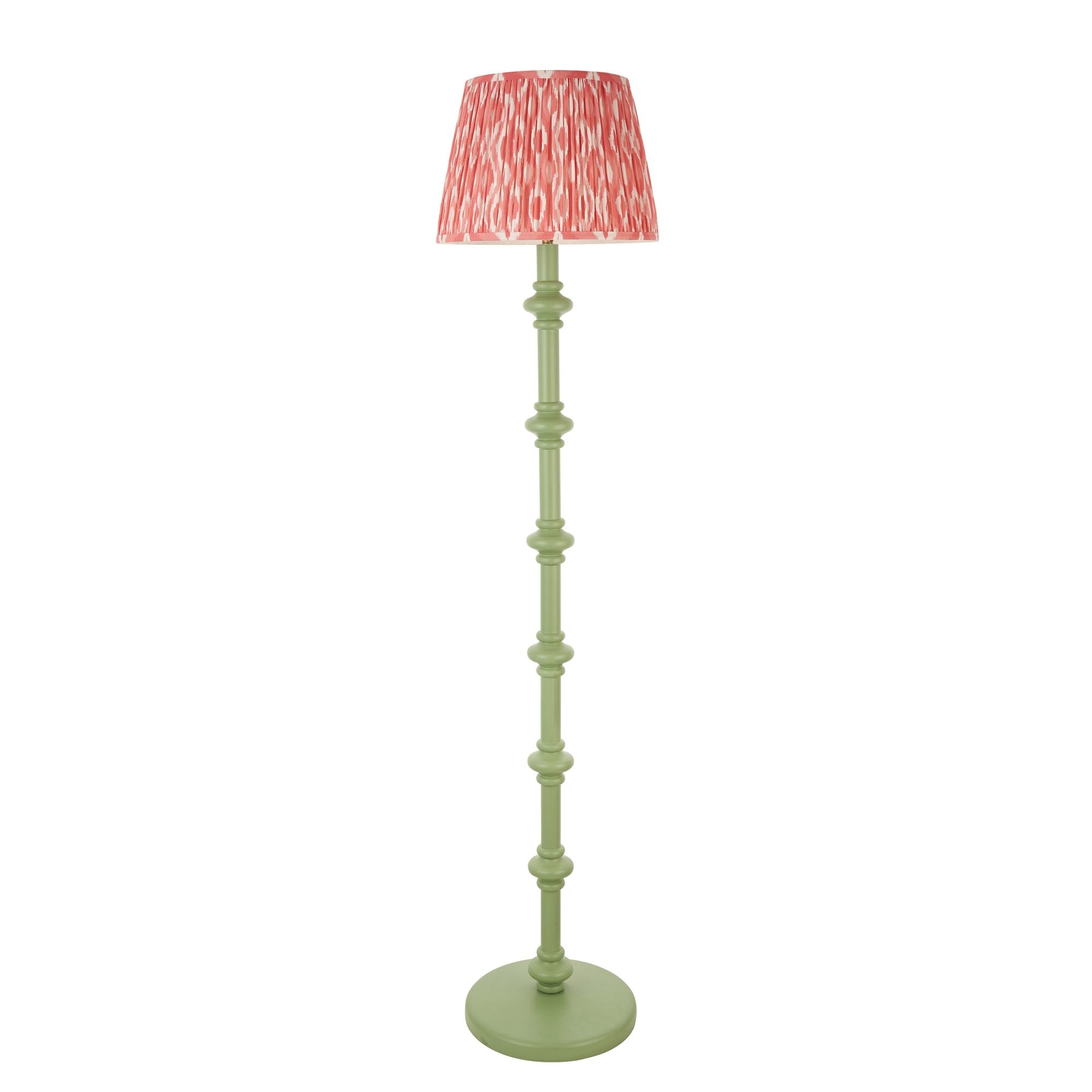 Endon Carnaby Satin Cotswold Green Floor Lamp & Ikat 35cm Coral Pink Shade
