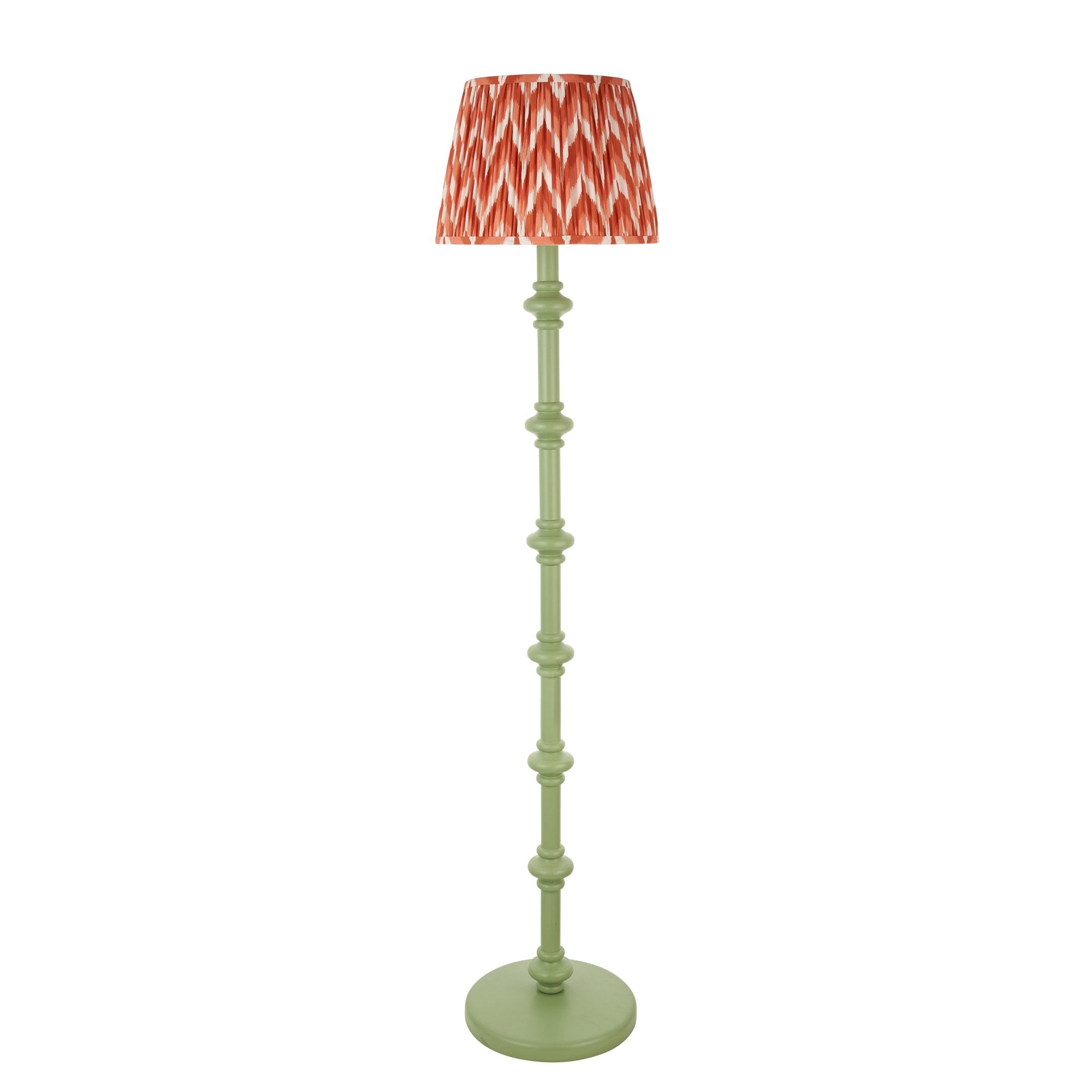 Endon Carnaby Satin Cotswold Green Floor Lamp & Zigzag 35cm Apricot Orange Shade