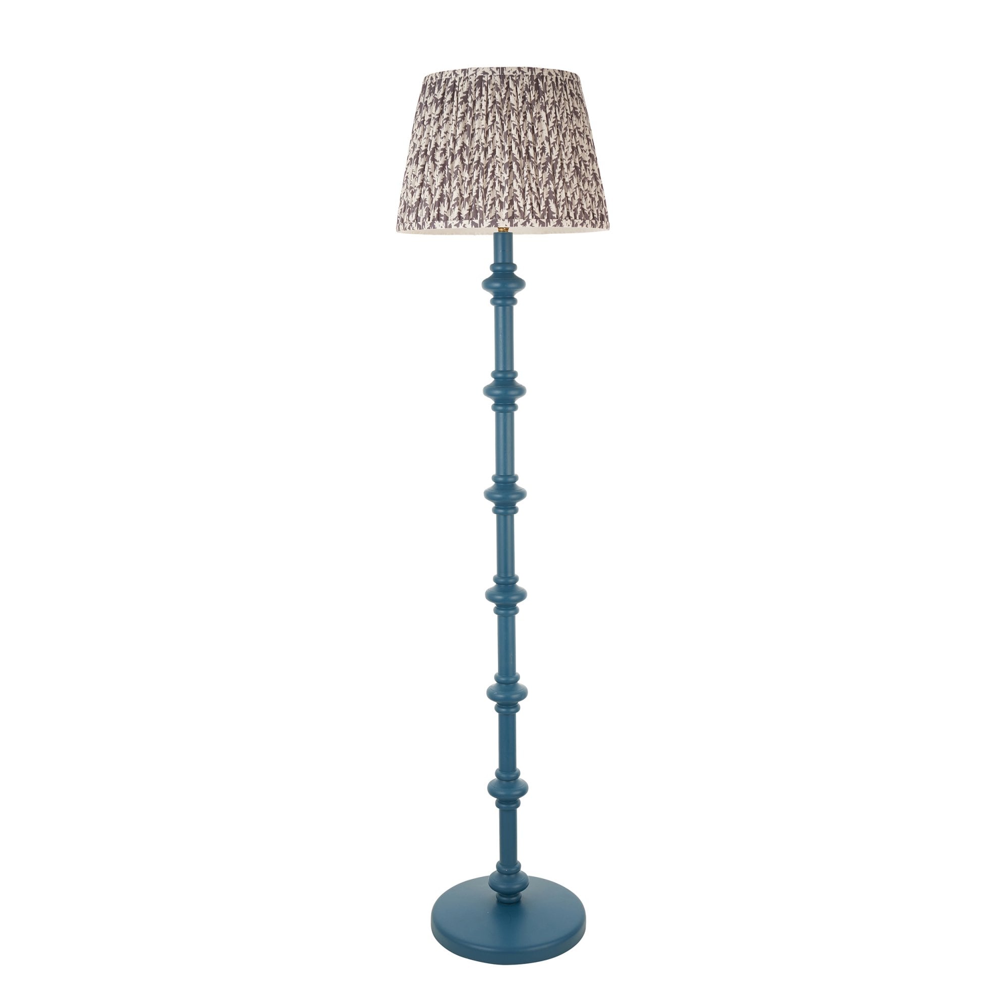 Endon Carnaby Satin Marlin Blue Floor Lamp & Leaf 35cm Pearl Grey Shade