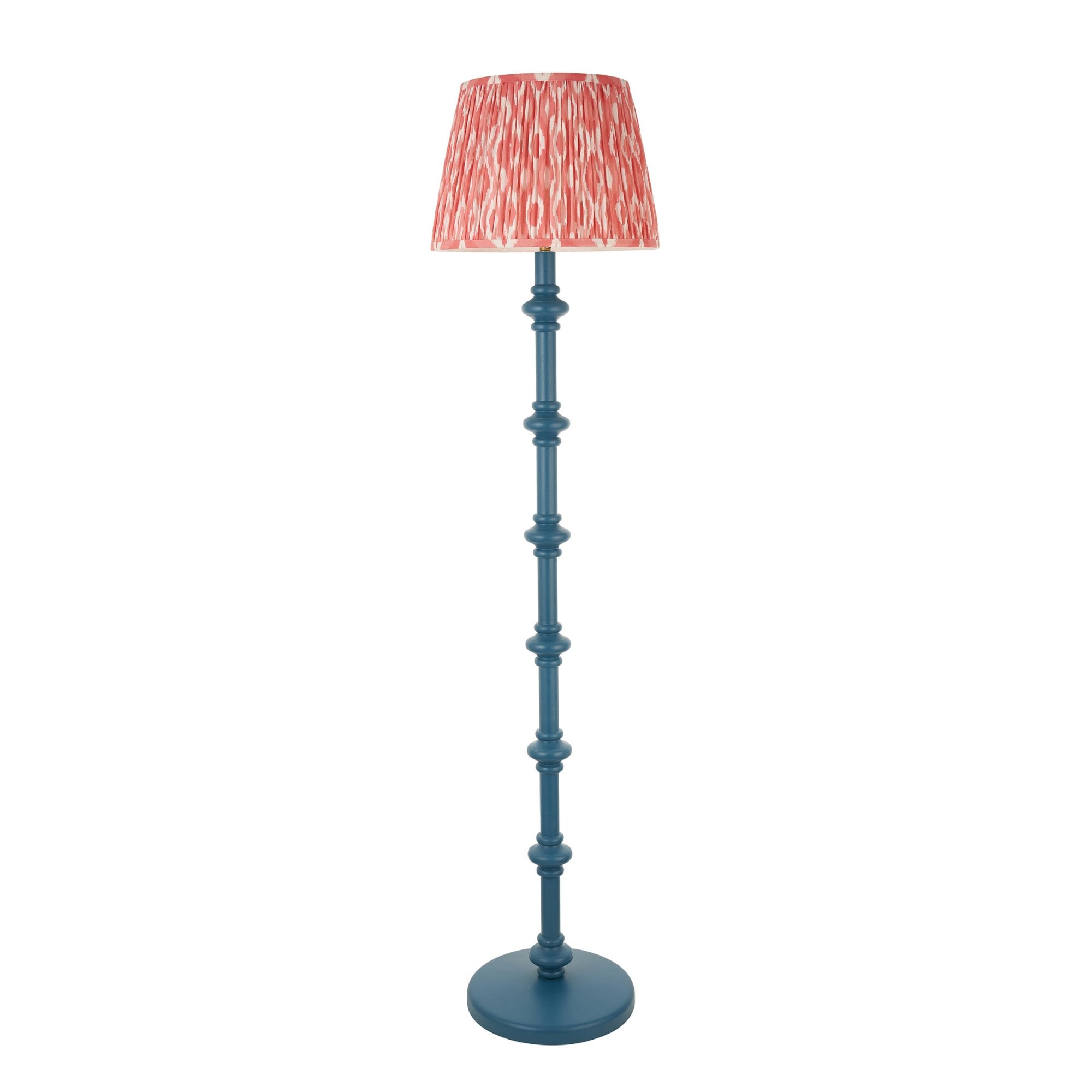 Endon Carnaby Satin Marlin Blue Floor Lamp & Ikat 35cm Coral Pink Shade