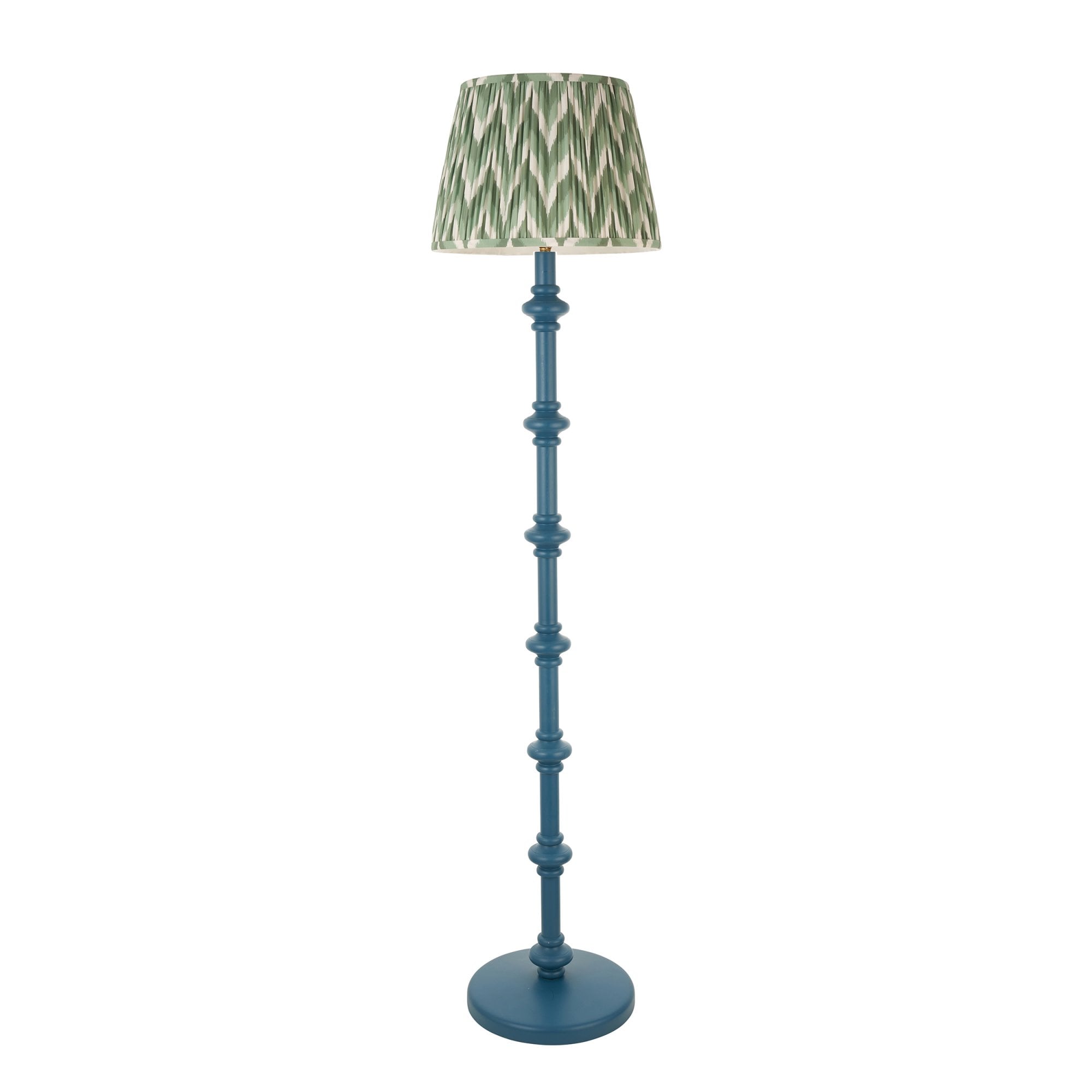 Endon Carnaby Satin Marlin Blue Floor Lamp & Zigzag 35cm Cotswold Green Shade