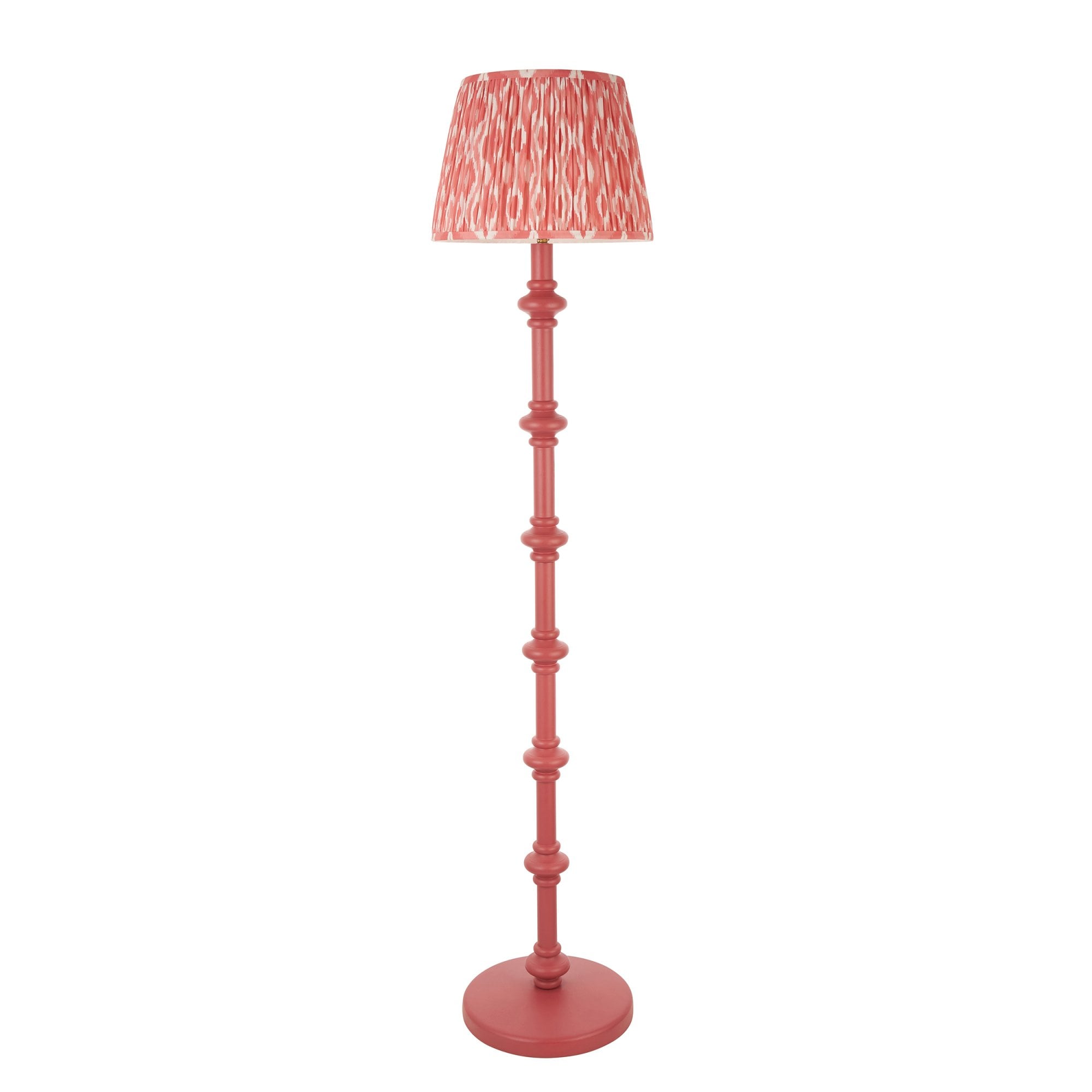 Endon Carnaby Satin Pink Clay Floor Lamp & Ikat 35cm Coral Pink Shade