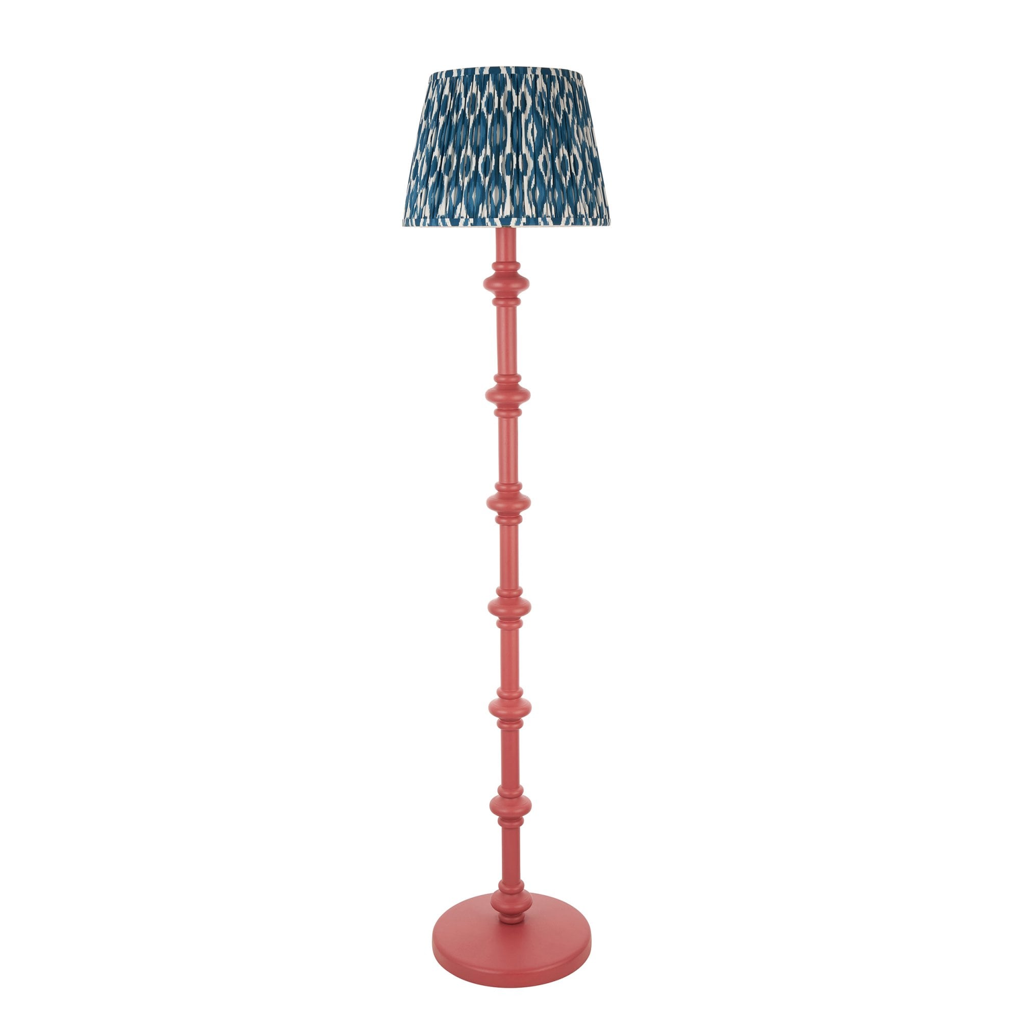 Endon Carnaby Satin Pink Clay Floor Lamp & Ikat 35cm Marlin Blue Shade