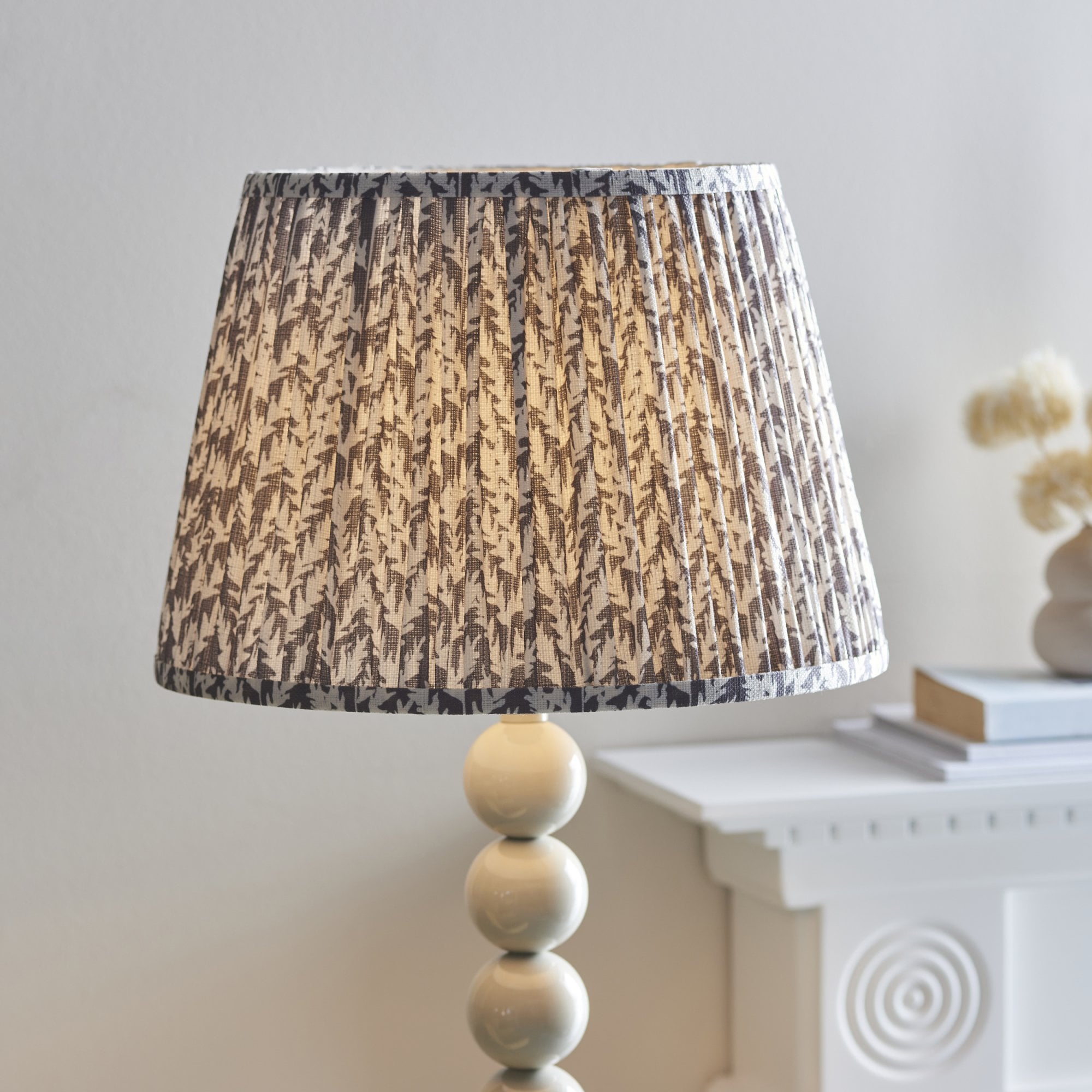 Endon Higgledy Gloss Almond White Floor Lamp & Leaf 35cm Pearl Grey Shade