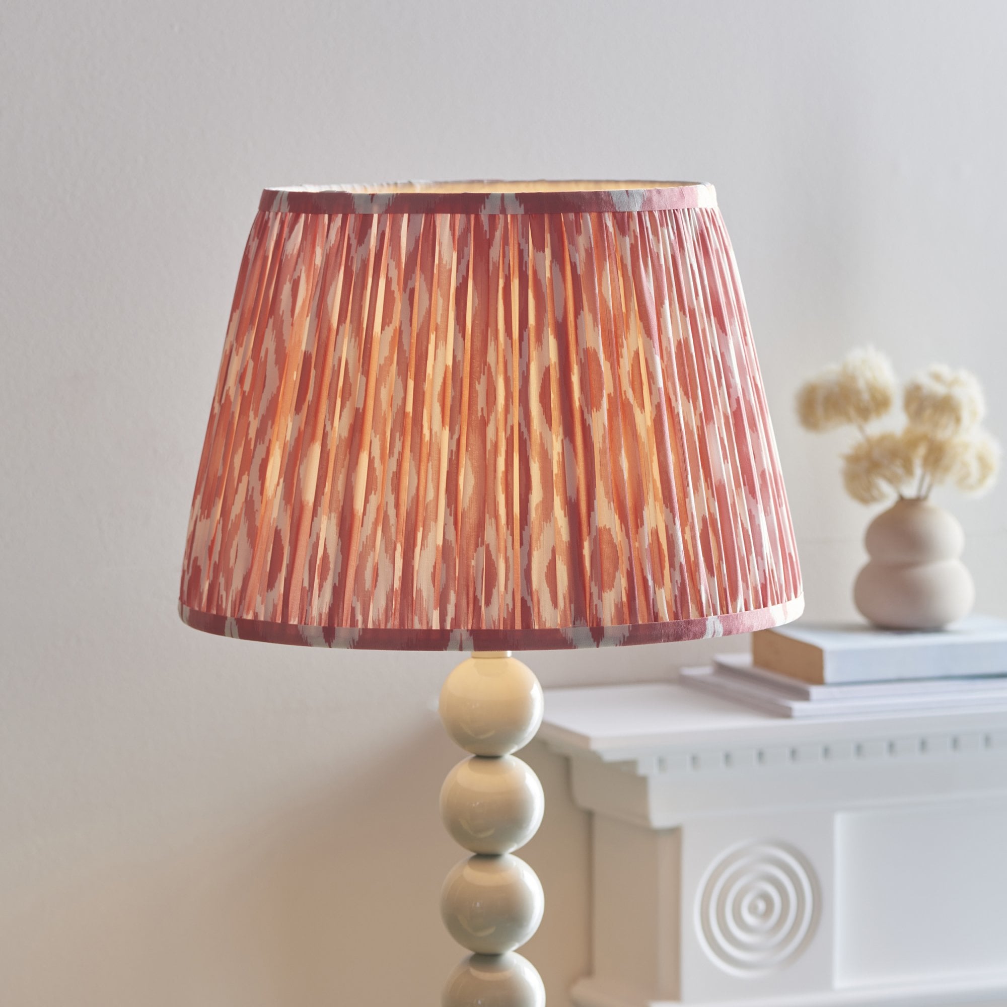 Endon Higgledy Gloss Almond White Floor Lamp & Ikat 35cm Coral Pink Shade