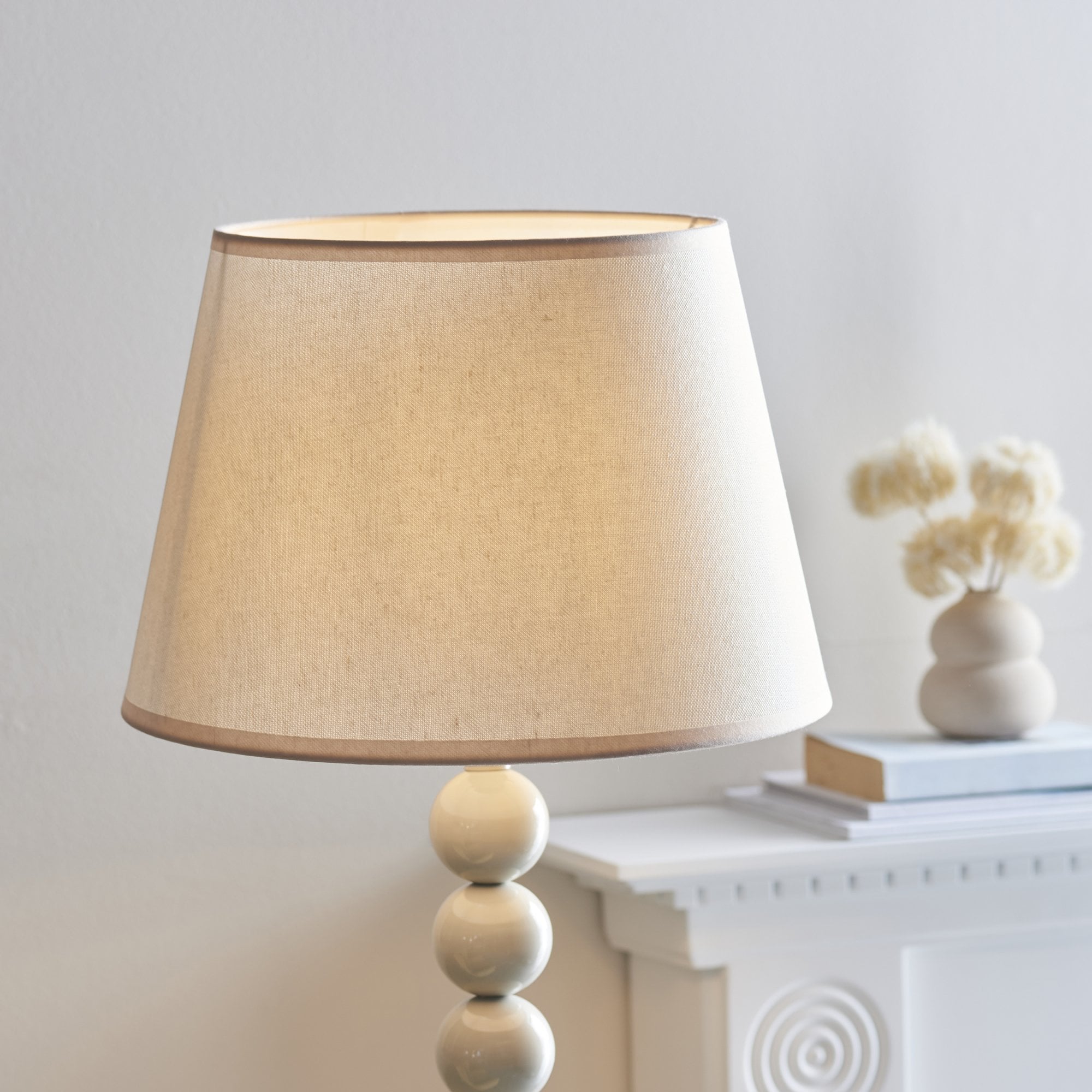 Endon Higgledy Gloss Almond White Floor Lamp & Ivy 35cm Vintage White Shade