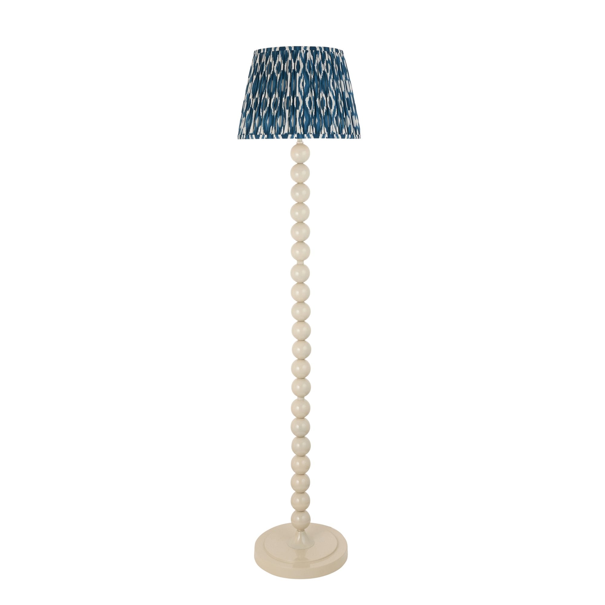 Endon Higgledy Gloss Almond White Floor Lamp & Ikat 35cm Marlin Blue Shade