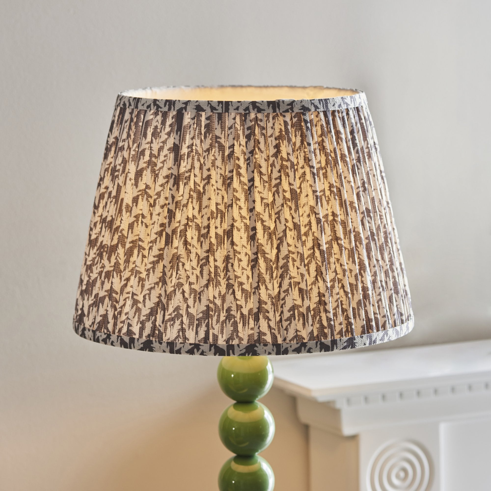 Endon Higgledy Gloss Cotswold Green Floor Lamp & Leaf 35cm Pearl Grey Shade