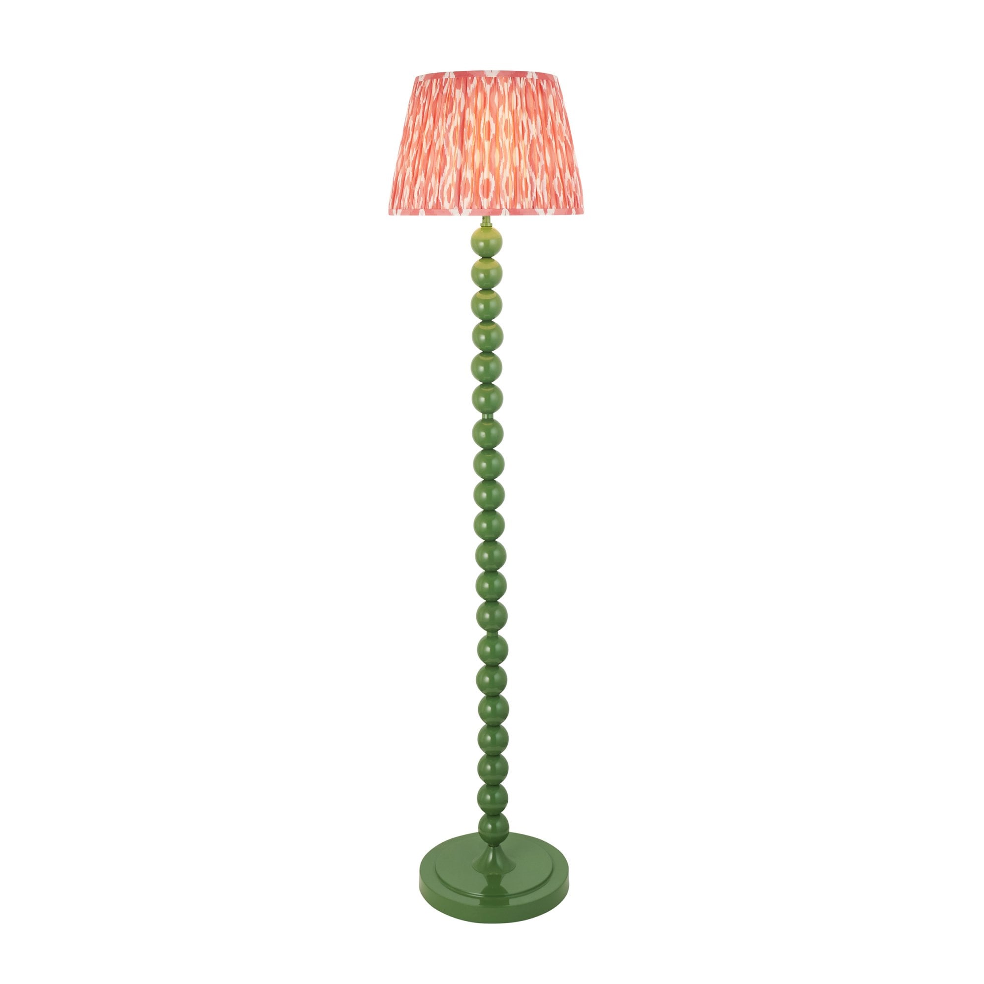 Endon Higgledy Gloss Cotswold Green Floor Lamp & Ikat 35cm Coral Pink Shade
