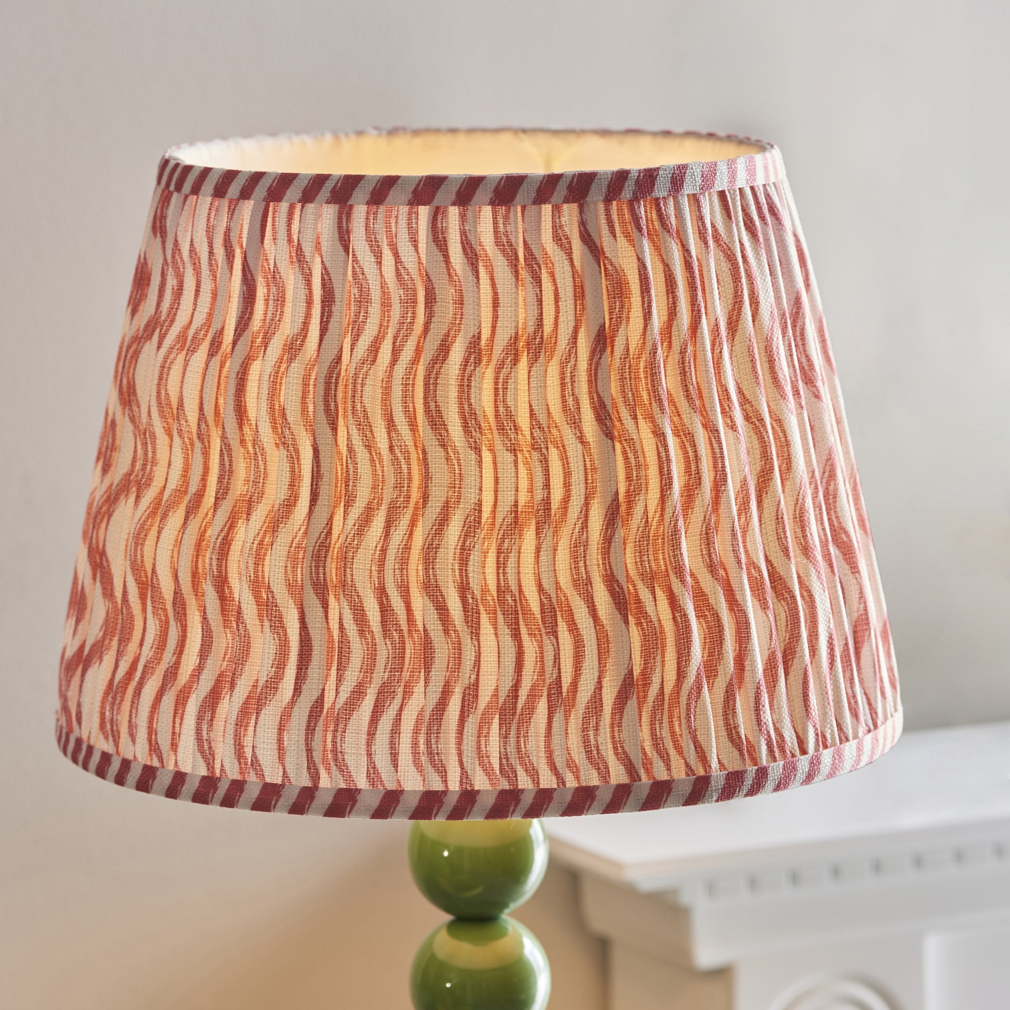 Endon Higgledy Gloss Cotswold Green Floor Lamp & Ripple 35cm Coral Pink Shade