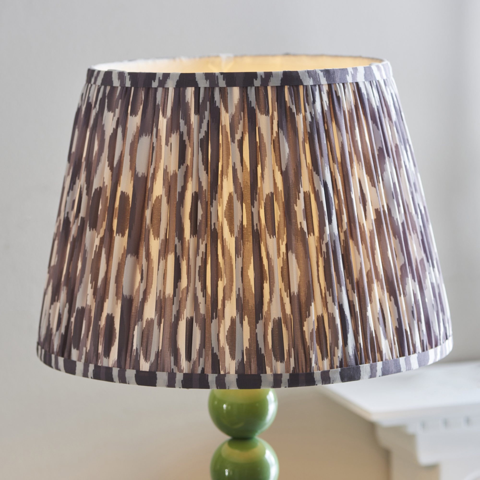 Endon Higgledy Gloss Cotswold Green Floor Lamp & Ikat 35cm Pearl Grey Shade