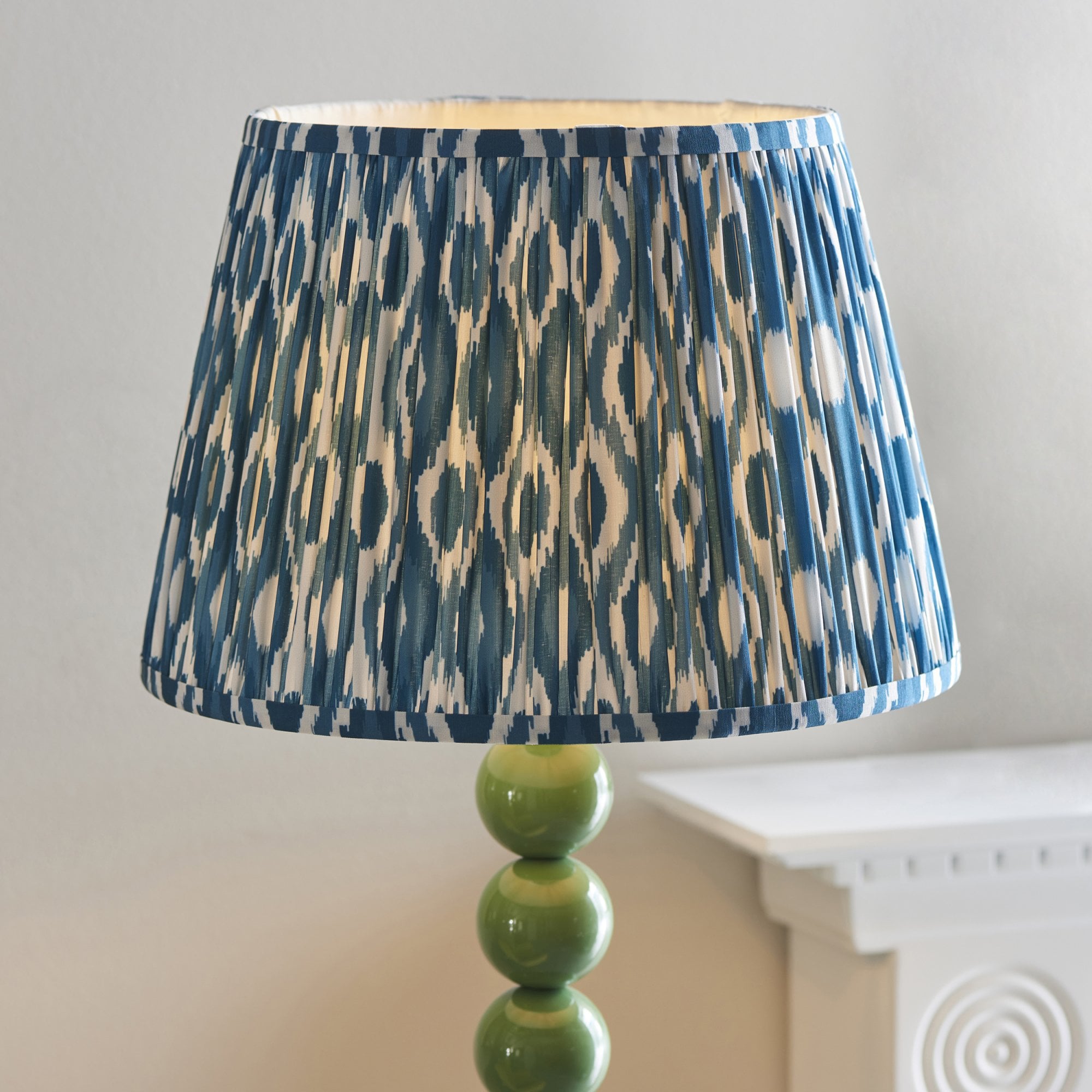 Endon Higgledy Gloss Cotswold Green Floor Lamp & Ikat 35cm Marlin Blue Shade