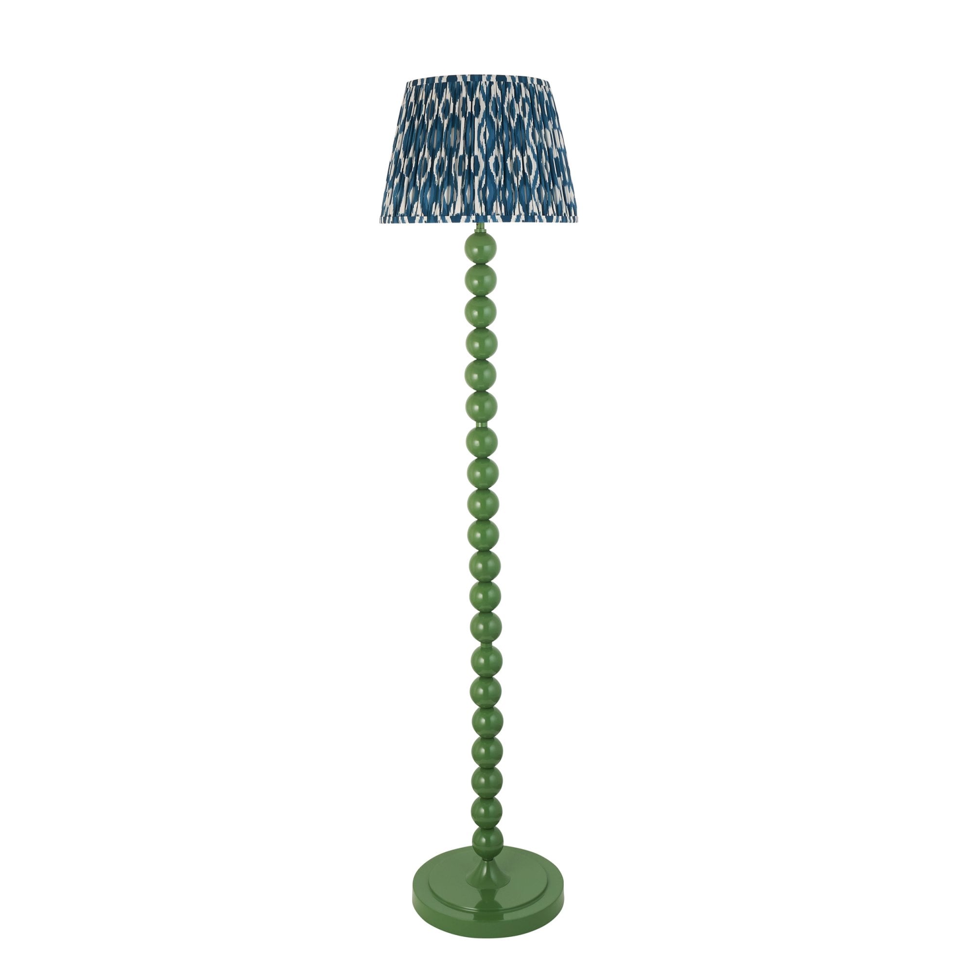 Endon Higgledy Gloss Cotswold Green Floor Lamp & Ikat 35cm Marlin Blue Shade