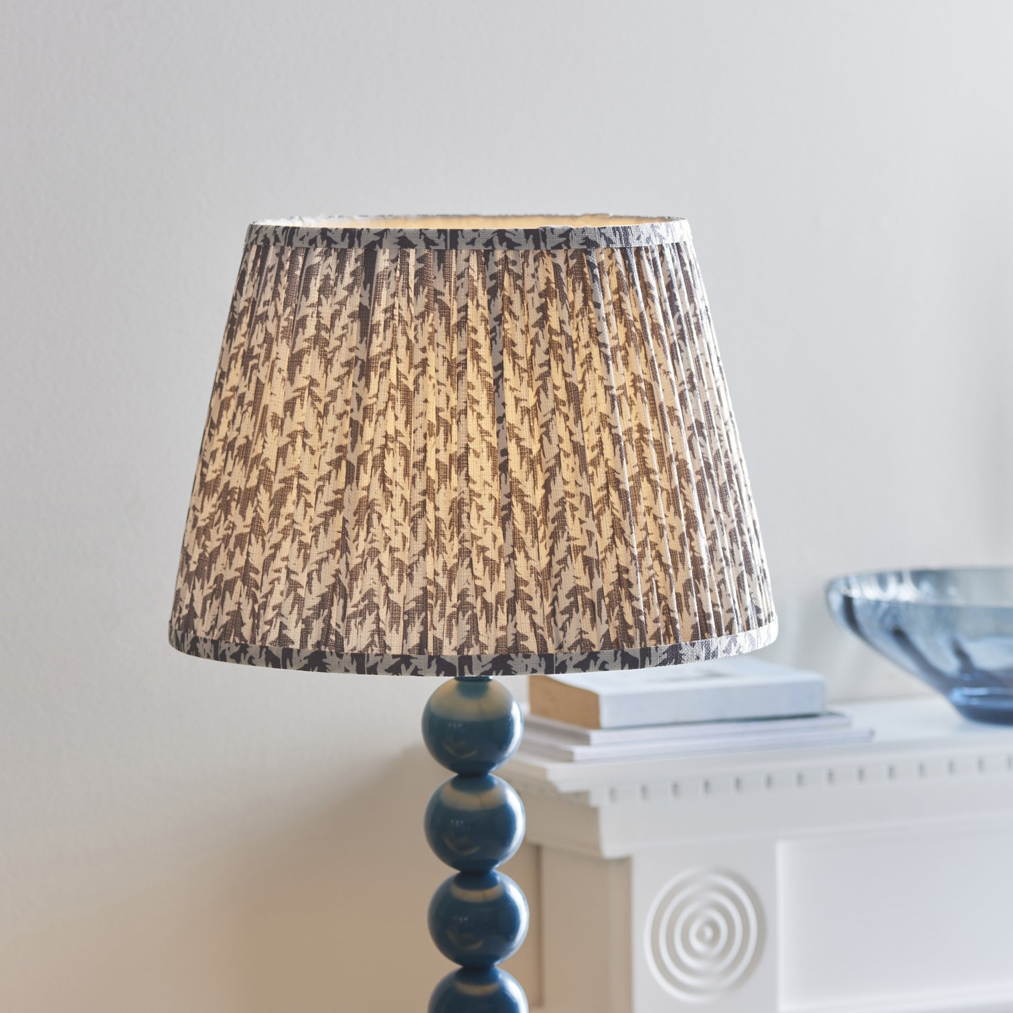 Endon Higgledy Gloss Marlin Blue Floor Lamp & Leaf 35cm Pearl Grey Shade
