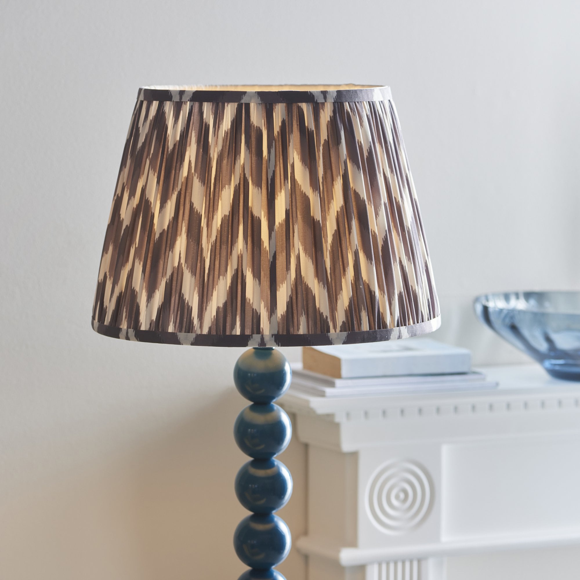 Endon Higgledy Gloss Marlin Blue Floor Lamp & Zigzag 35cm Pearl Grey Shade