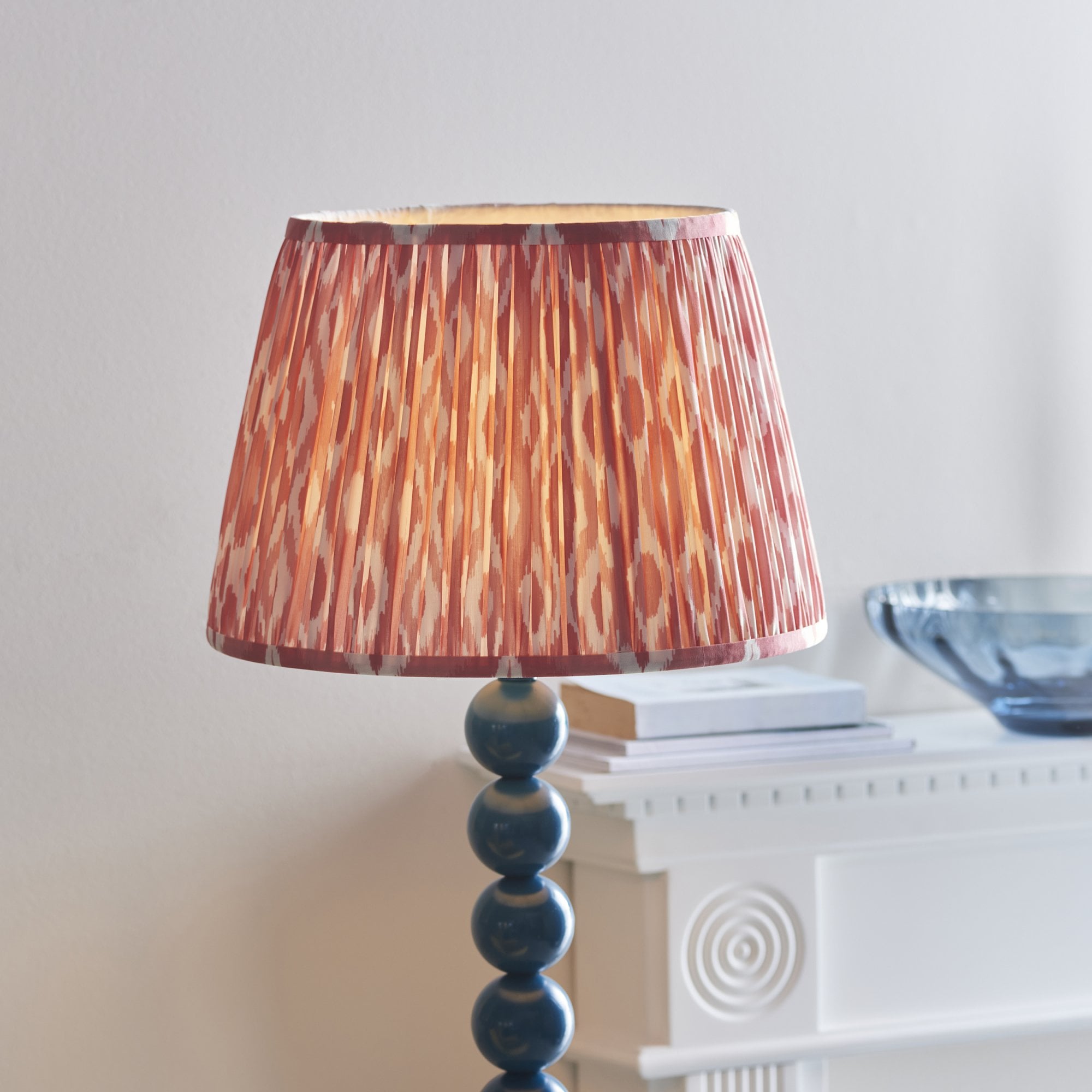 Endon Higgledy Gloss Marlin Blue Floor Lamp & Ikat 35cm Coral Pink Shade
