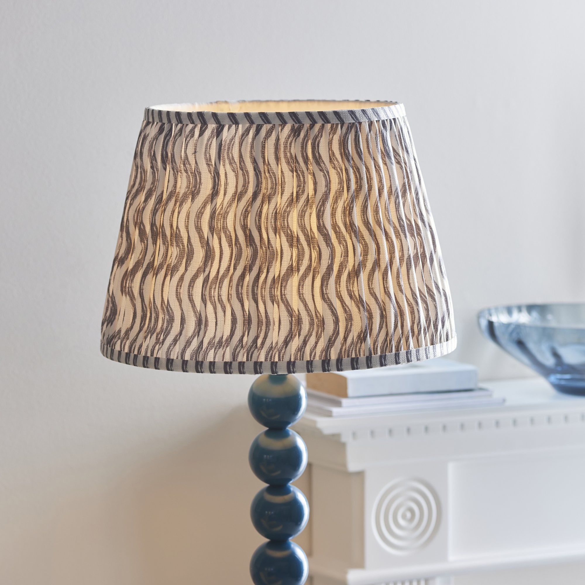 Endon Higgledy Gloss Marlin Blue Floor Lamp & Ripple 35cm Pearl Grey Shade