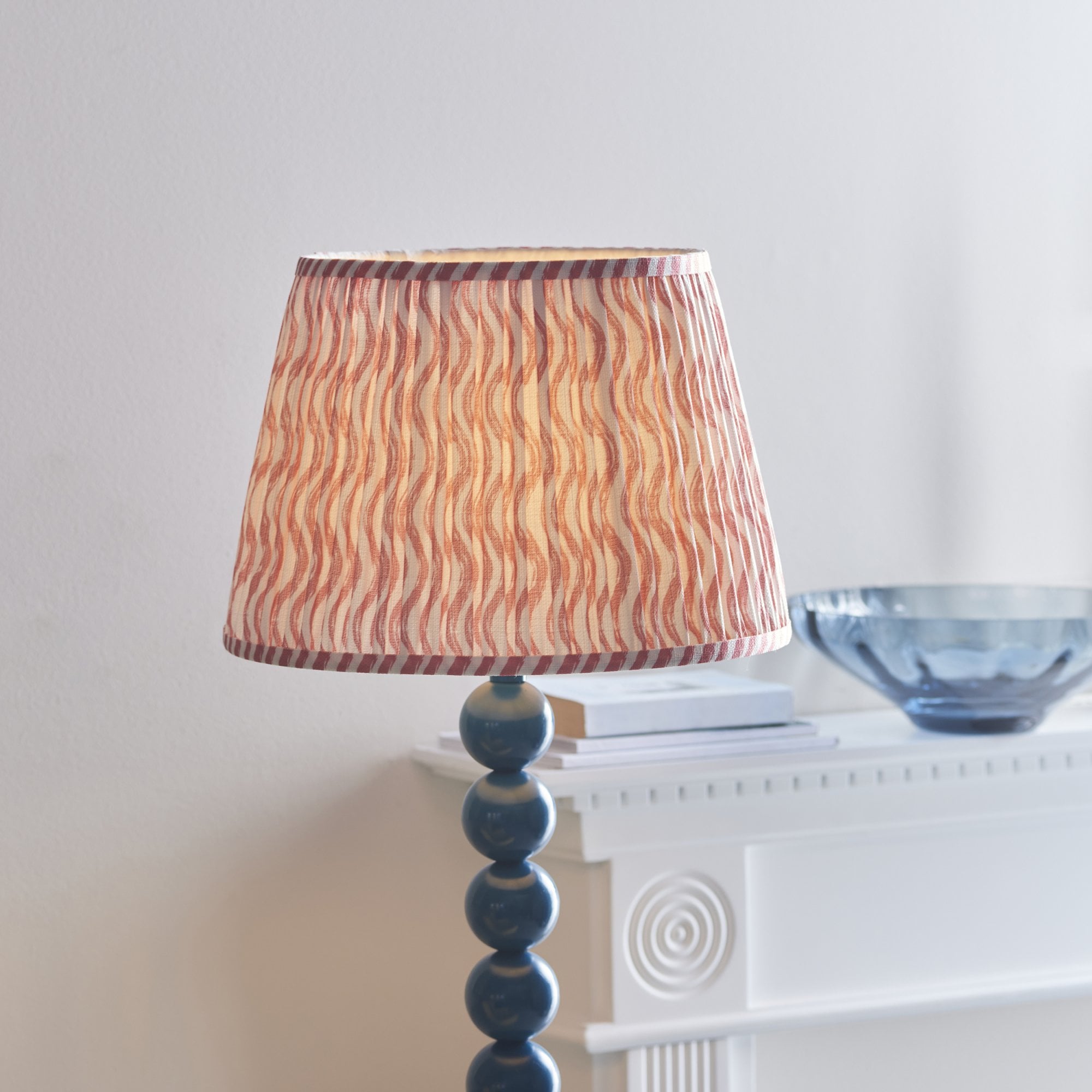 Endon Higgledy Gloss Marlin Blue Floor Lamp & Ripple 35cm Coral Pink Shade