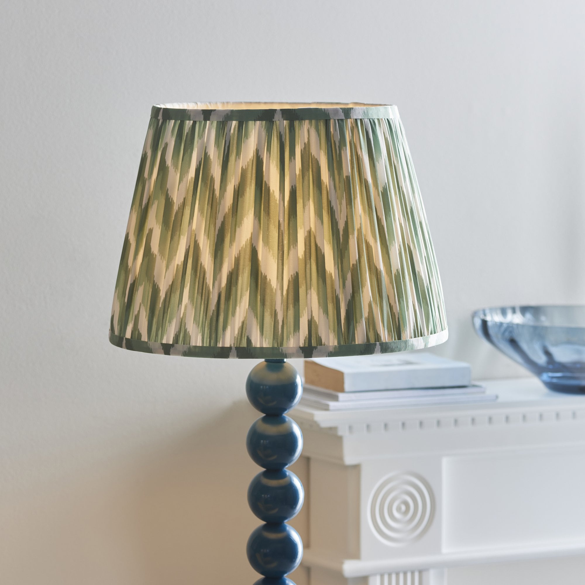 Endon Higgledy Gloss Marlin Blue Floor Lamp & Zigzag 35cm Cotswold Green Shade