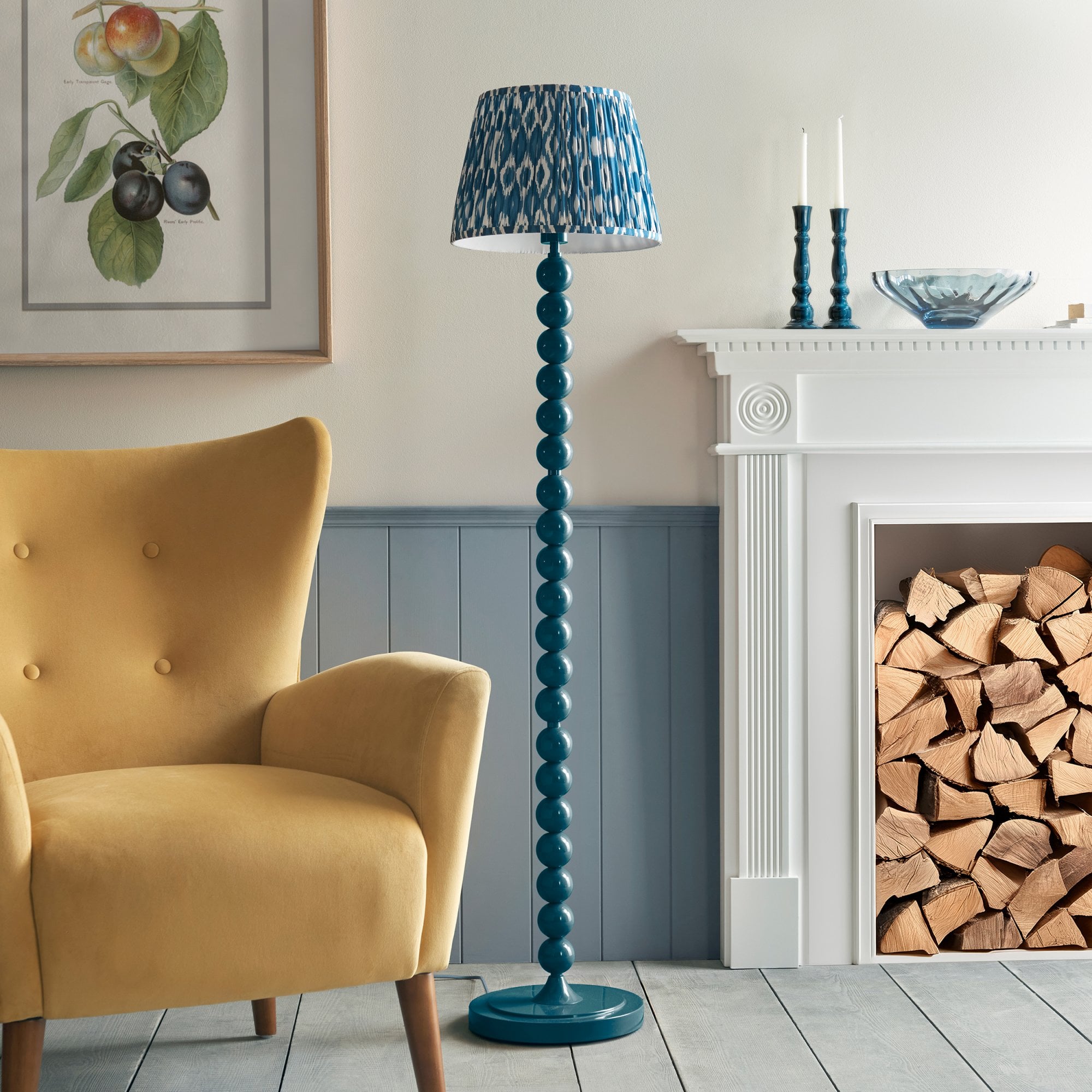 Endon Higgledy Gloss Marlin Blue Floor Lamp & Ikat 35cm Marlin Blue Shade