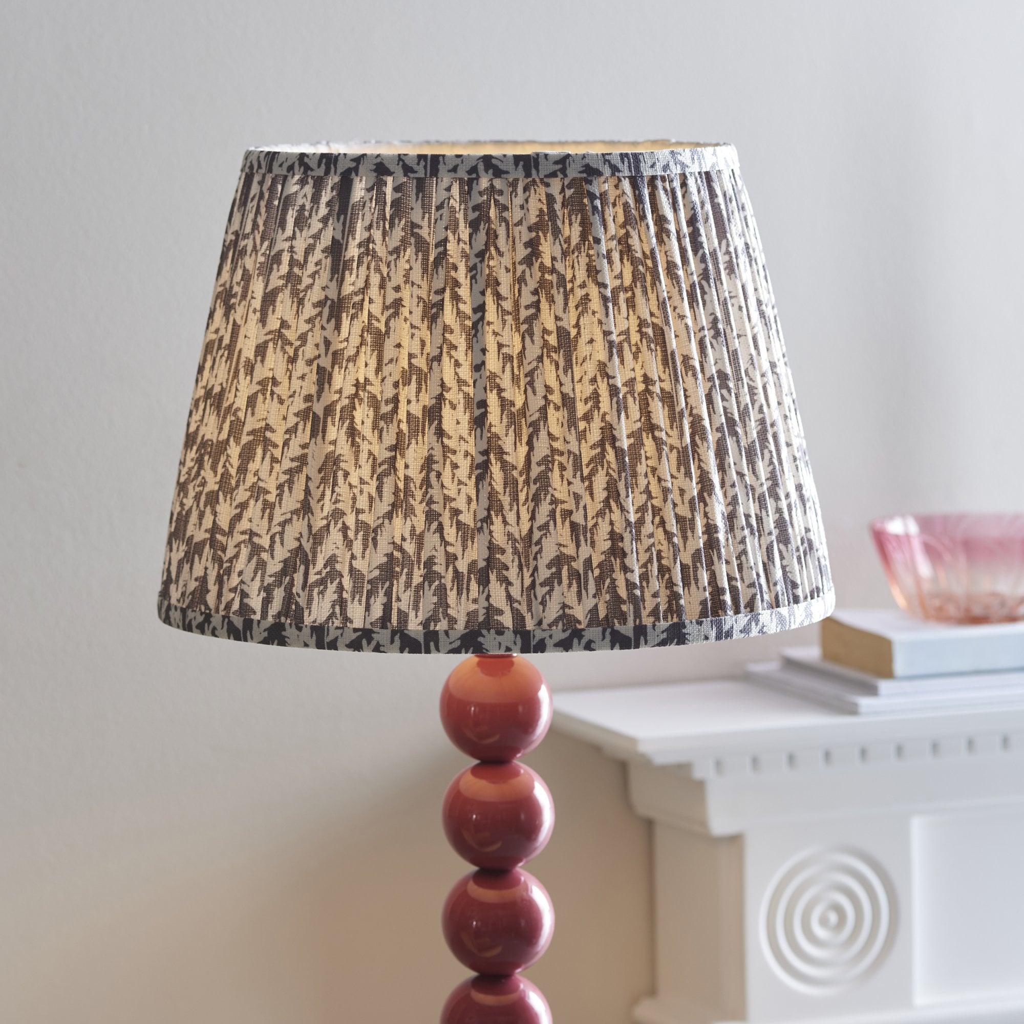 Endon Higgledy Gloss Pink Clay Floor Lamp & Leaf 35cm Pearl Grey Shade