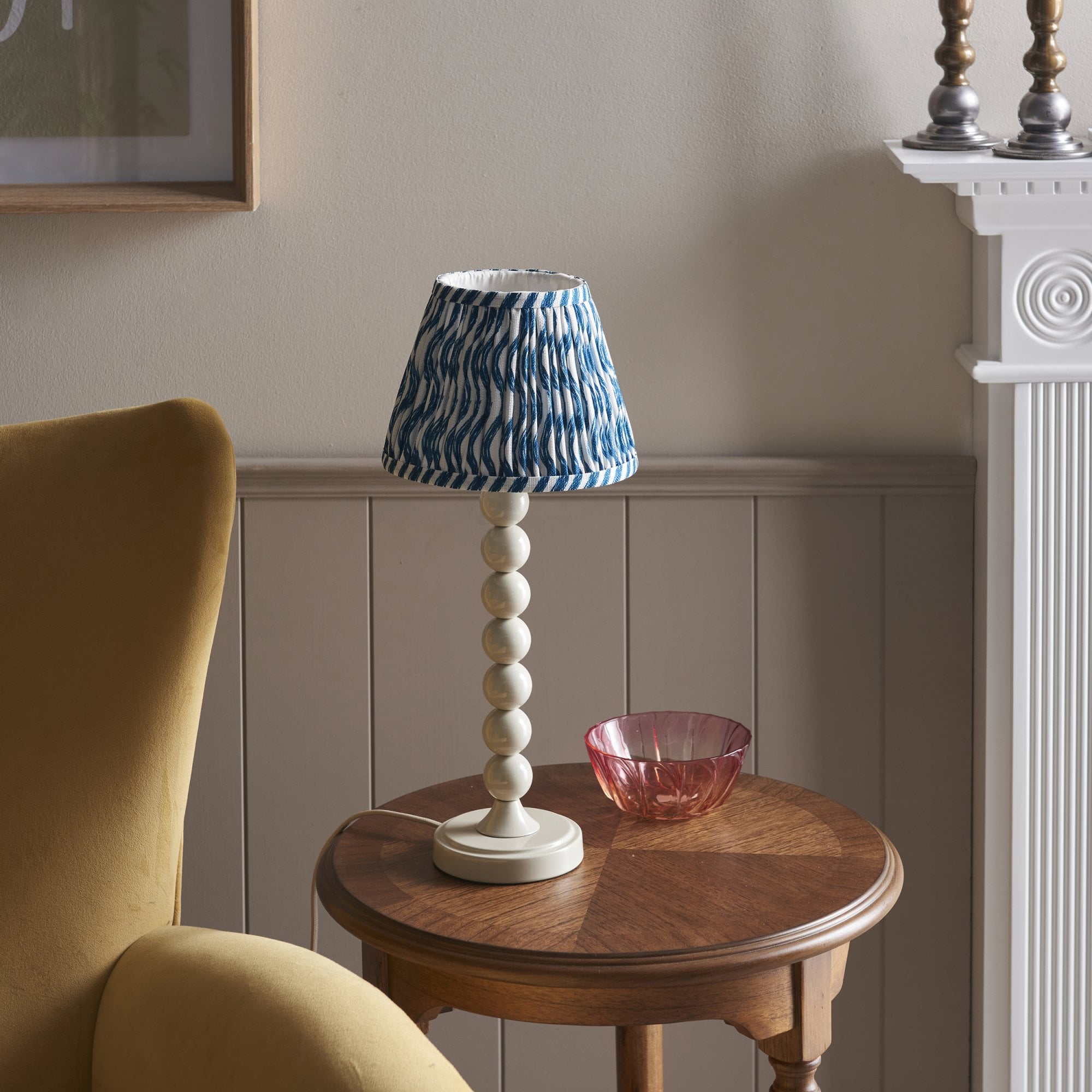 Endon Higgledy Gloss Almond White Table Lamp & Ripple 20cm Marlin Blue Shade
