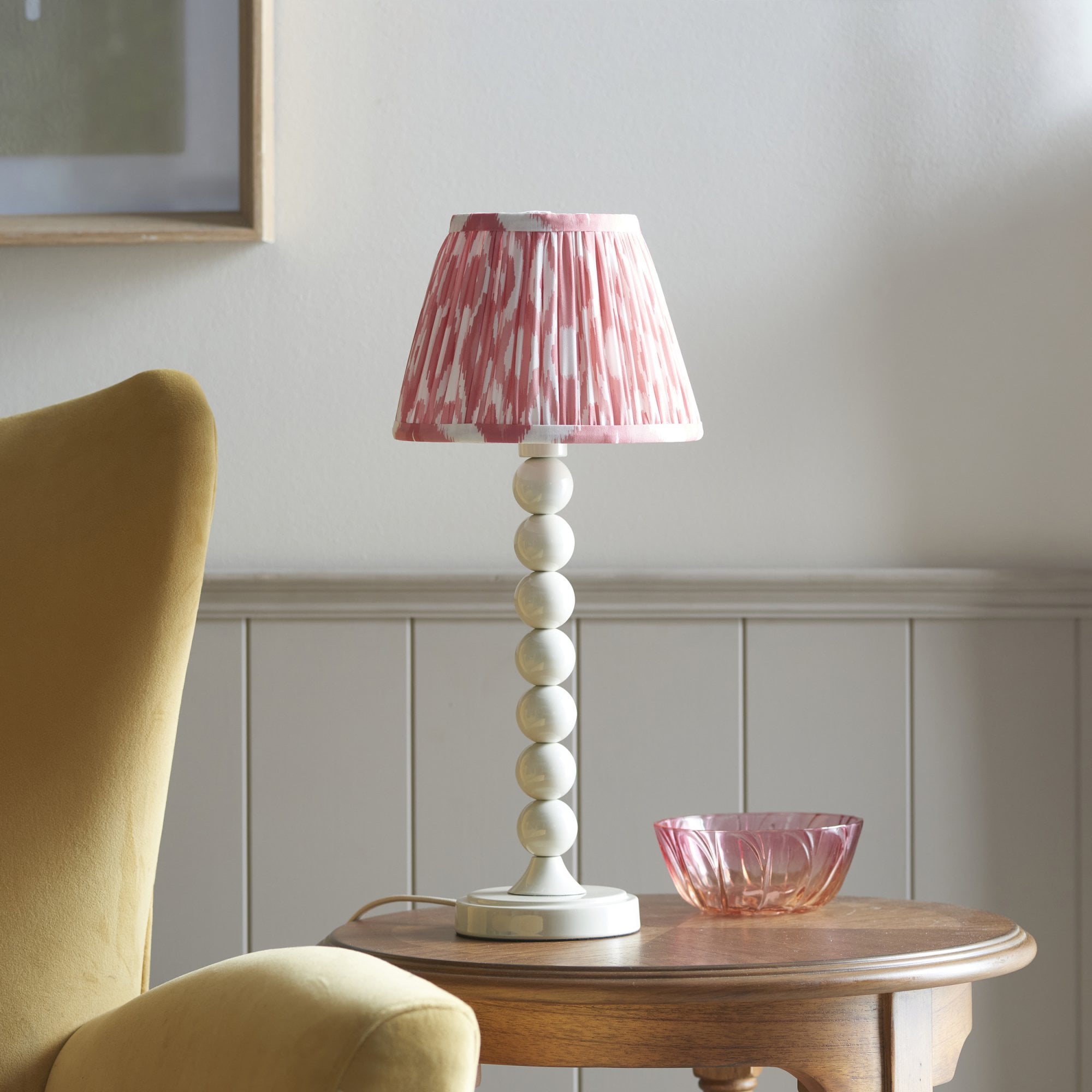 Endon Higgledy Gloss Almond White Table Lamp & Ikat 20cm Coral Pink Shade