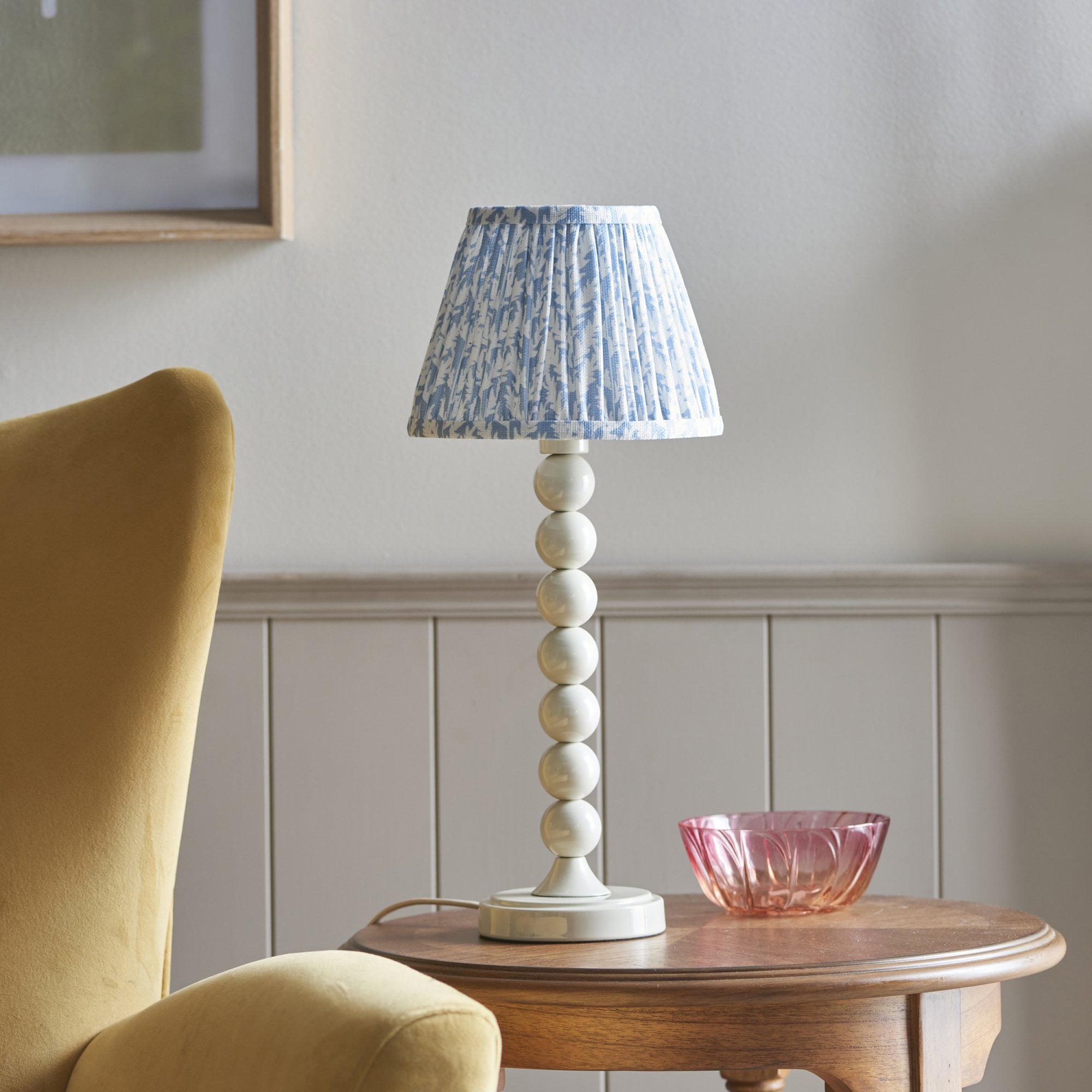 Endon Higgledy Gloss Almond White Table Lamp & Leaf 20cm Shell Bay Blue Shade
