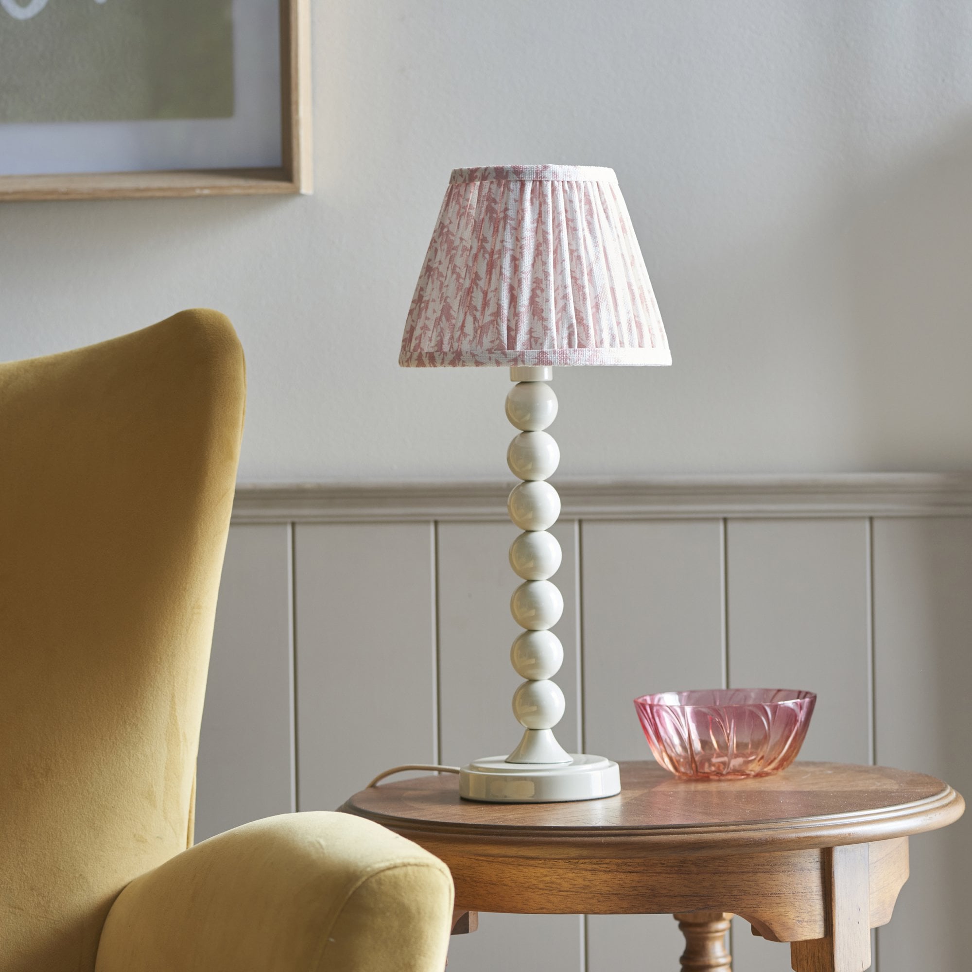 Endon Higgledy Gloss Almond White Table Lamp & Leaf 20cm Peachy Keen Shade
