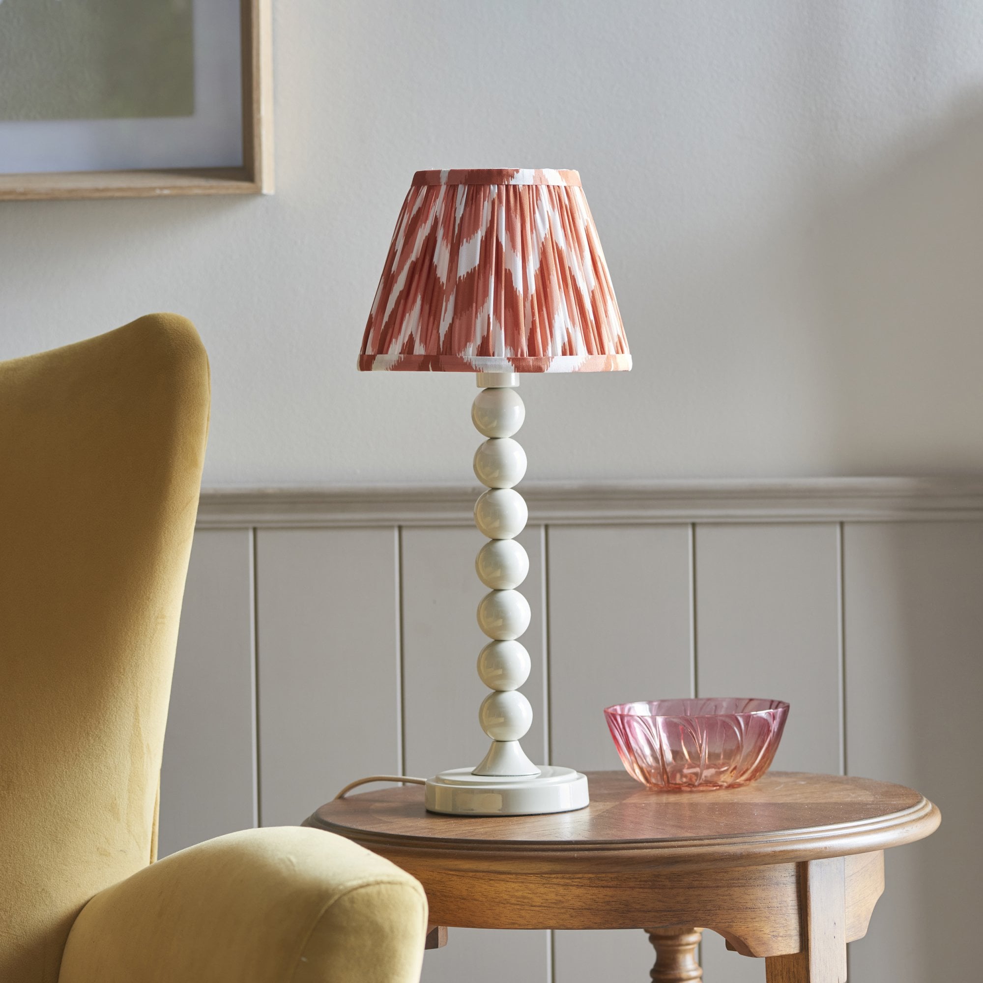 Endon Higgledy Gloss Almond White Table Lamp & Zigzag 20cm Apricot Orange Shade