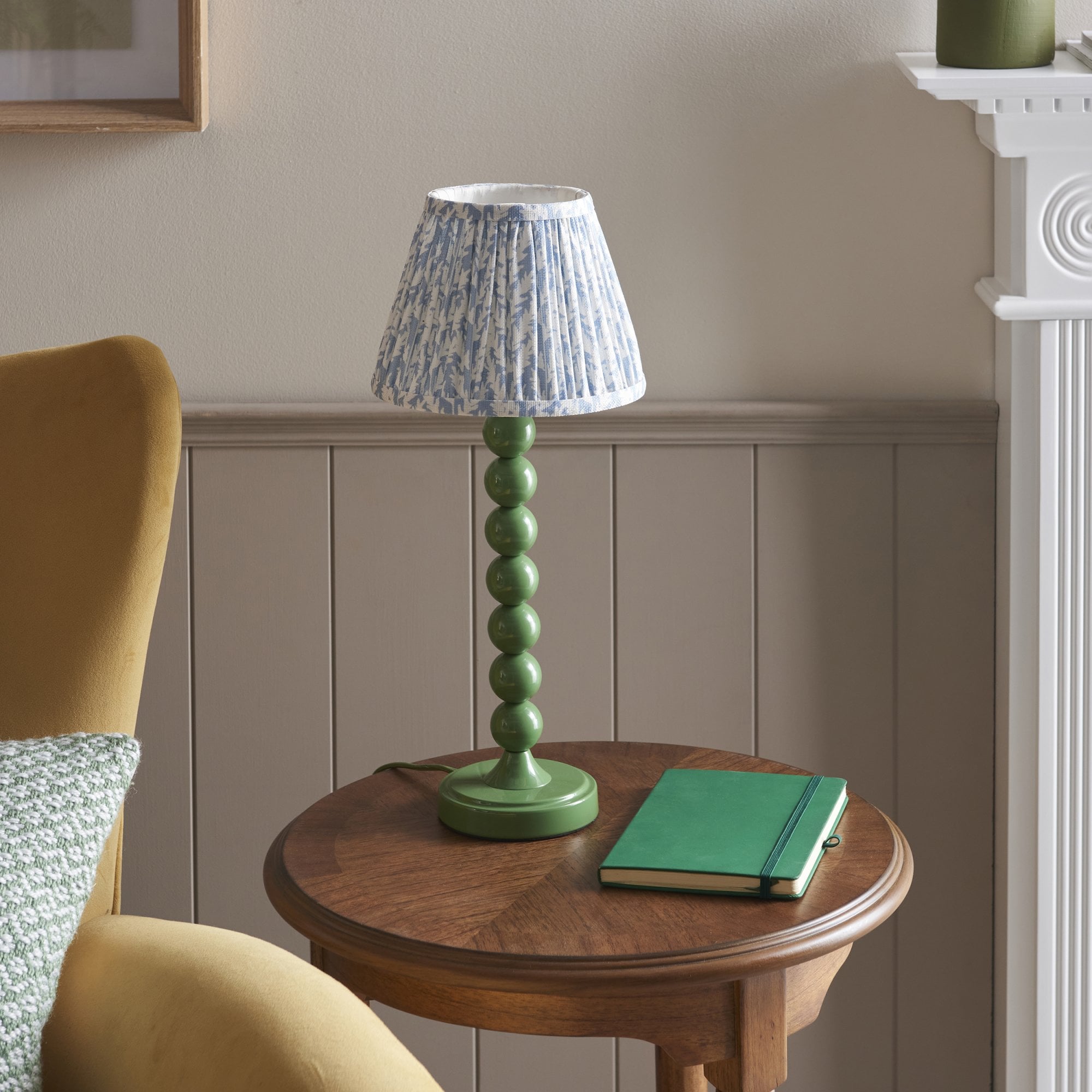 Endon Higgledy Gloss Cotswold Green Table Lamp & Leaf 20cm Shell Bay Blue Shade