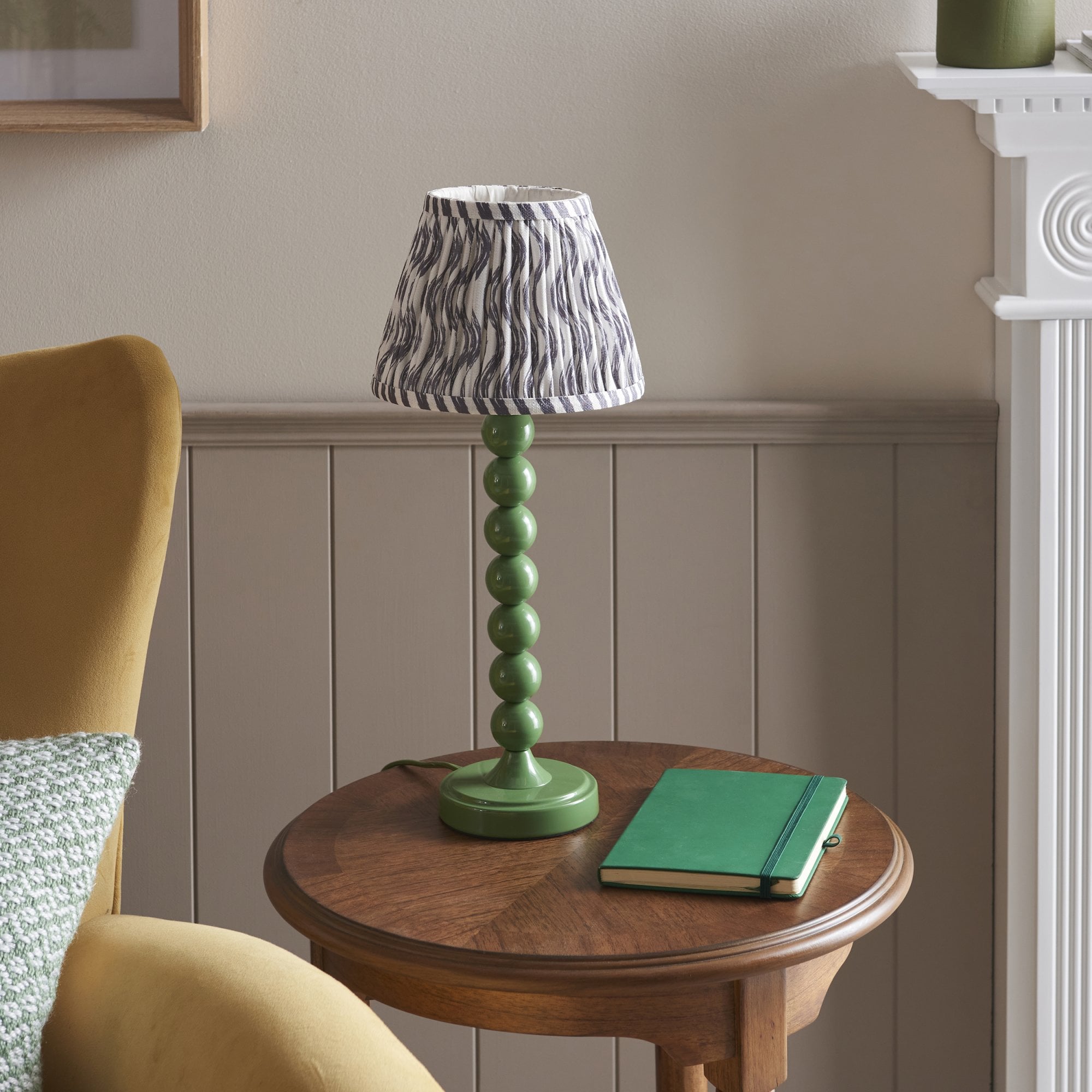 Endon Higgledy Gloss Cotswold Green Table Lamp & Ripple 20cm Pearl Grey Shade