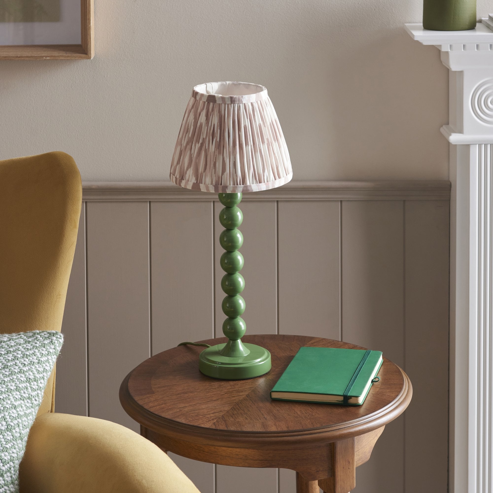 Endon Higgledy Gloss Cotswold Green Table Lamp & Ikat 20cm Neutral Shade